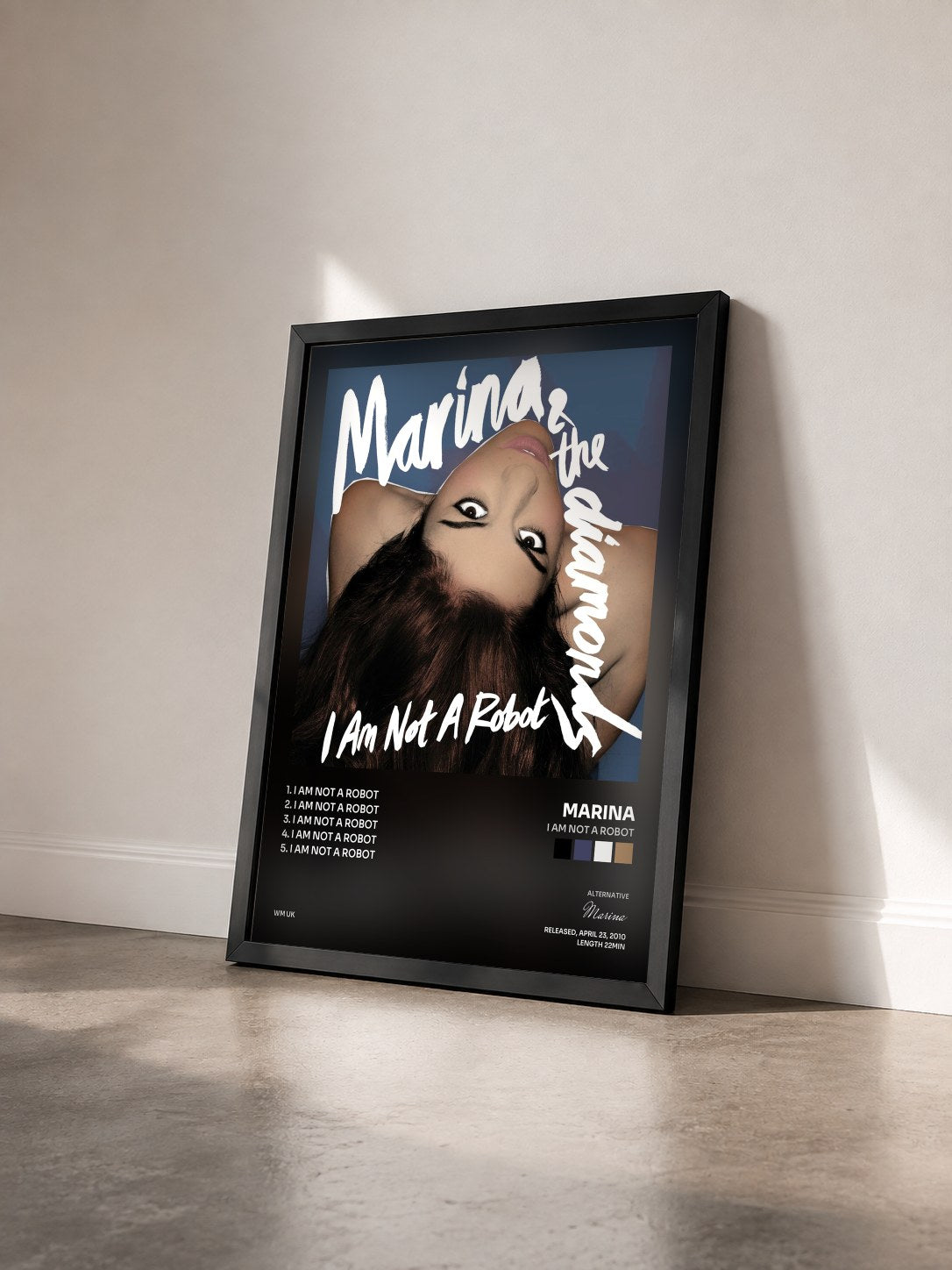 #noir Tableau de l'album I Am Not a Robot de Marina vu de trois quarts, cadre noir