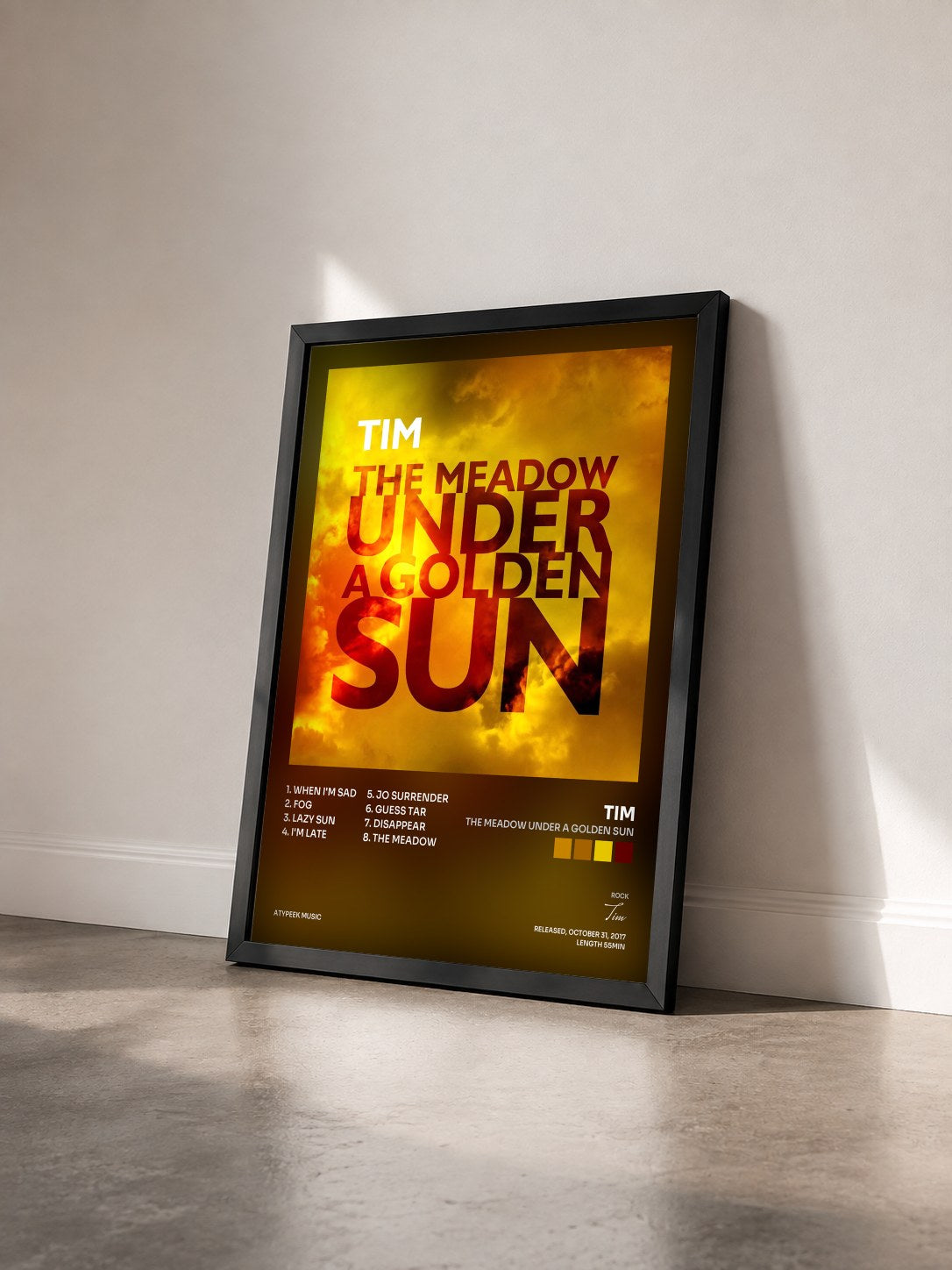 #noir Tableau de l'album The Meadow Under a Golden Sun de Tim vu de trois quarts, cadre noir