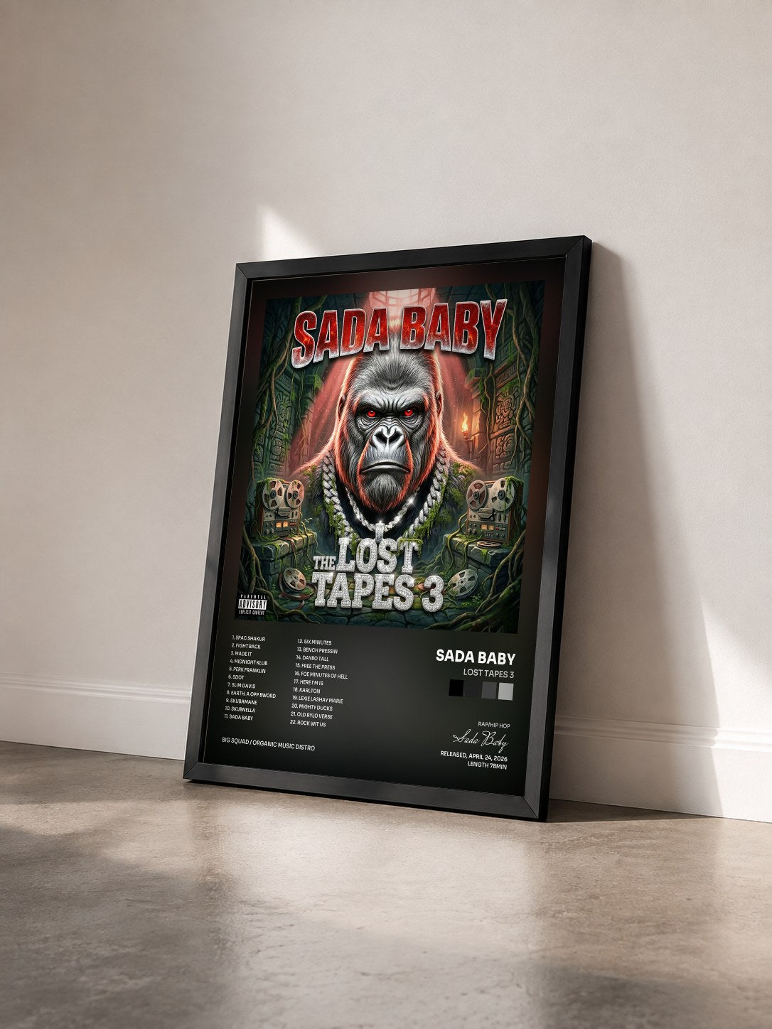 #noir Tableau de l'album LOST TAPES 3 de Sada Baby vu de trois quarts, cadre noir