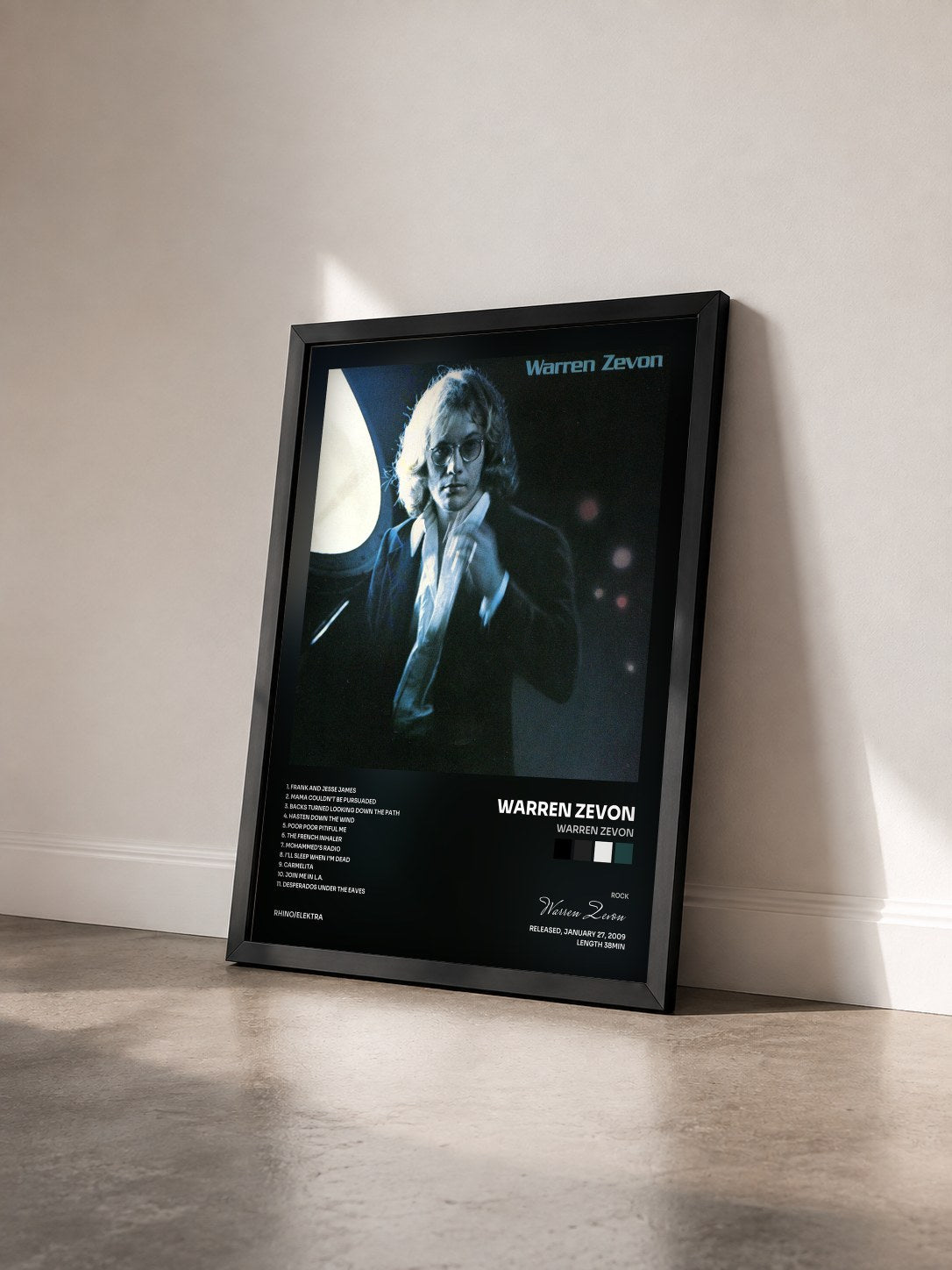 #noir Tableau de l'album Warren Zevon de Warren Zevon vu de trois quarts, cadre noir