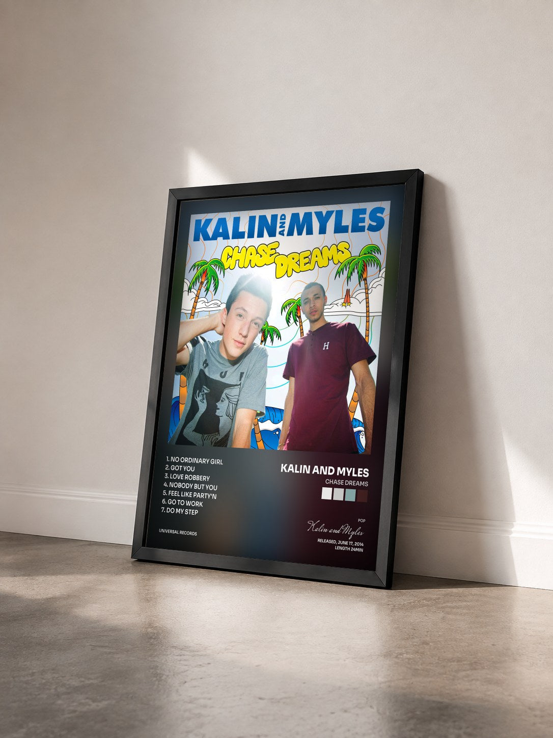 #noir Tableau de l'album Chase Dreams de Kalin and Myles vu de trois quarts, cadre noir