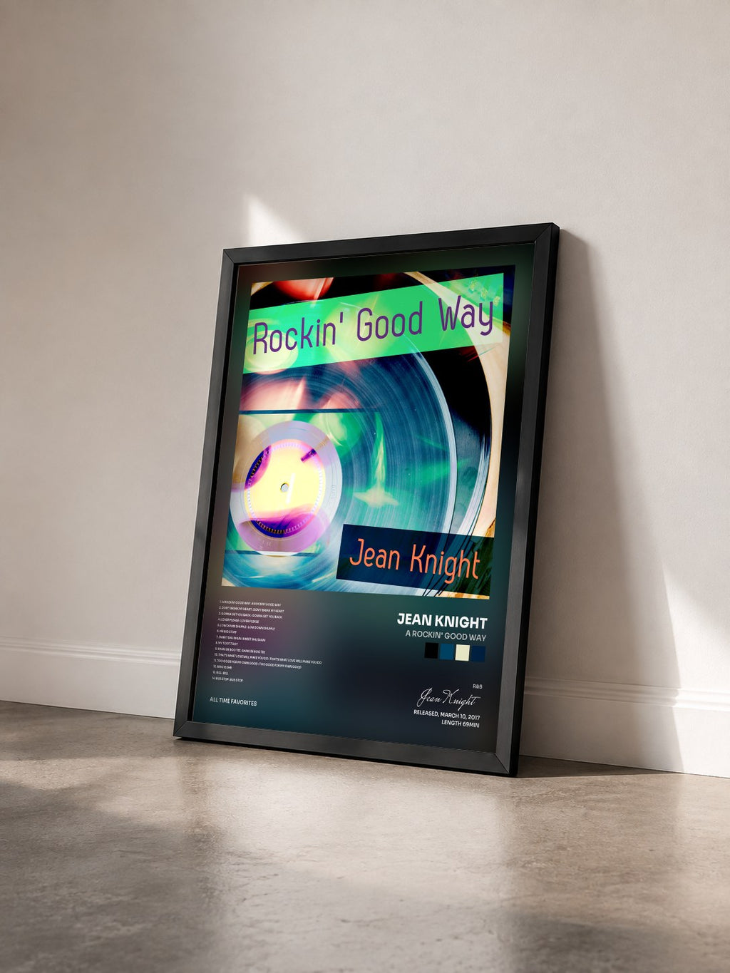 #noir Tableau de l'album A Rockin' Good Way de Jean Knight vu de trois quarts, cadre noir