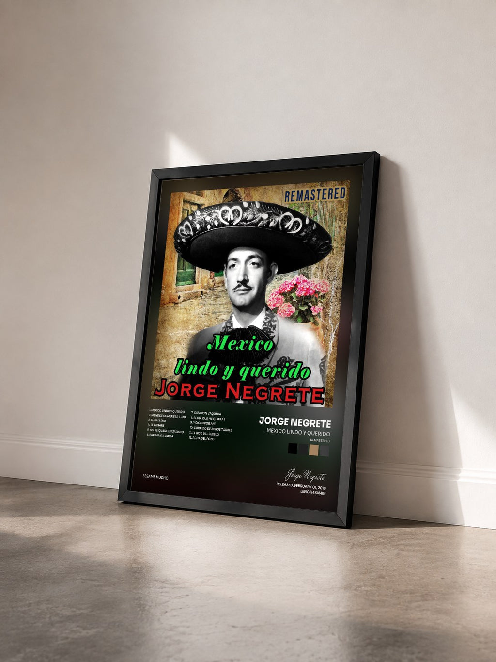 #noir Tableau de l'album Mexico Lindo y Querido (Remastered) de Jorge Negrete vu de trois quarts, cadre noir