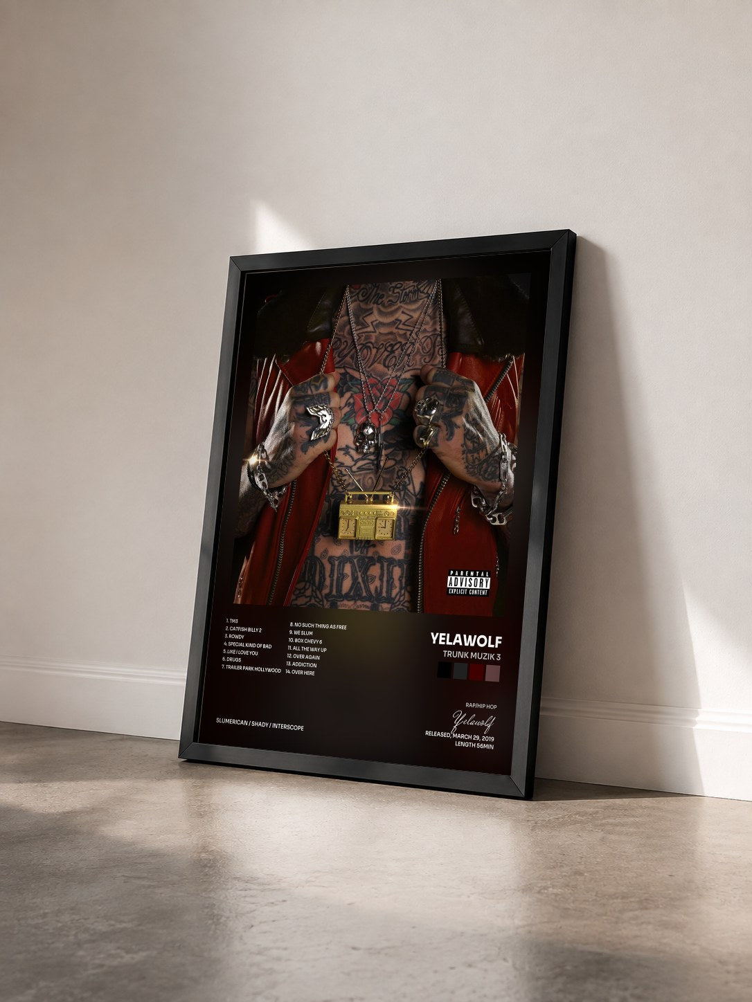 #noir Tableau de l'album Trunk Muzik 3 de Yelawolf vu de trois quarts, cadre noir