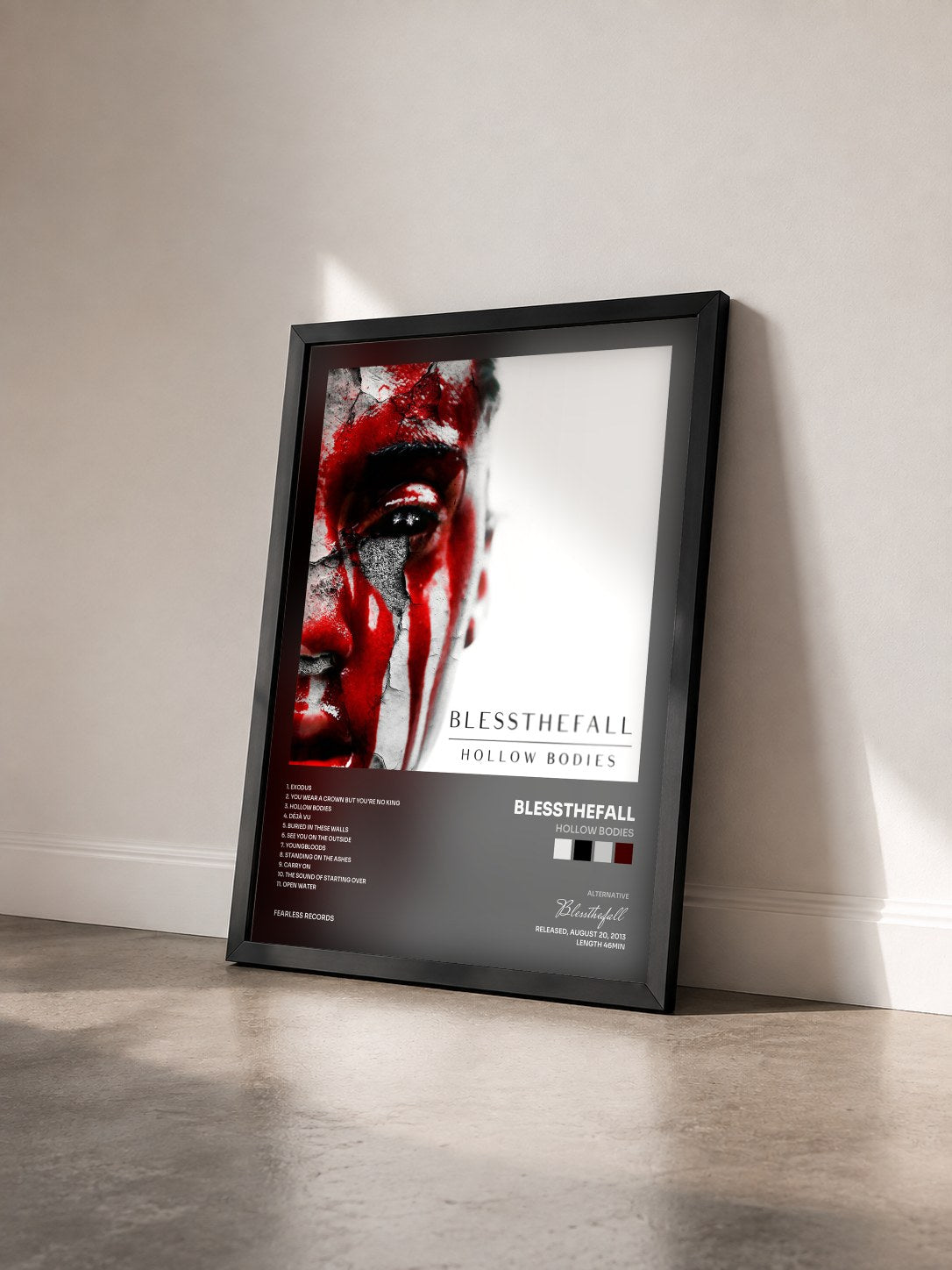 #noir Tableau de l'album Hollow Bodies de Blessthefall vu de trois quarts, cadre noir