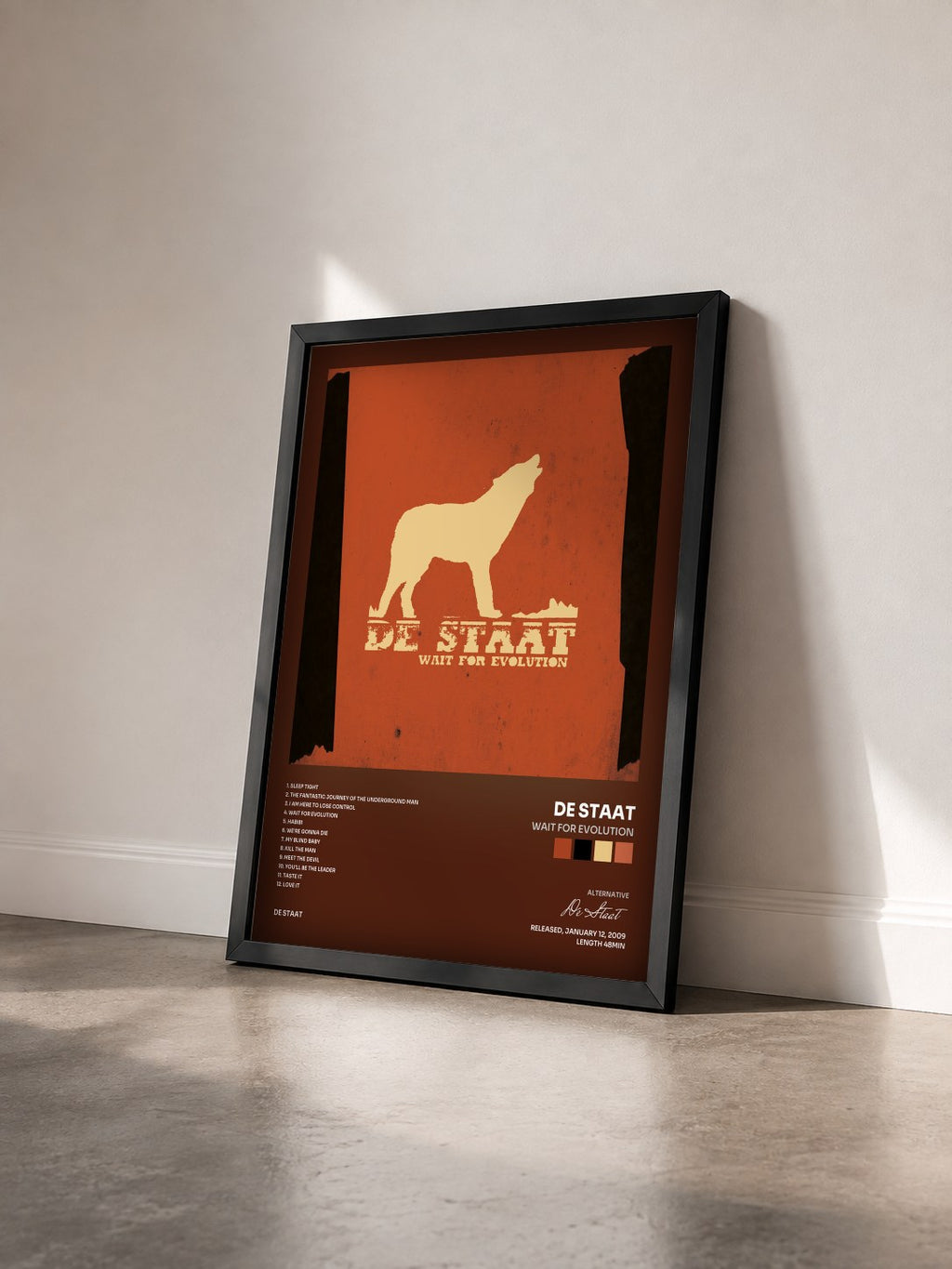 #noir Tableau de l'album Wait For Evolution de De Staat vu de trois quarts, cadre noir