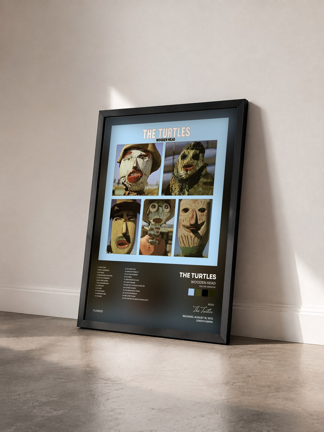 #noir Tableau de l'album Wooden Head (Deluxe Version) de The Turtles vu de trois quarts, cadre noir