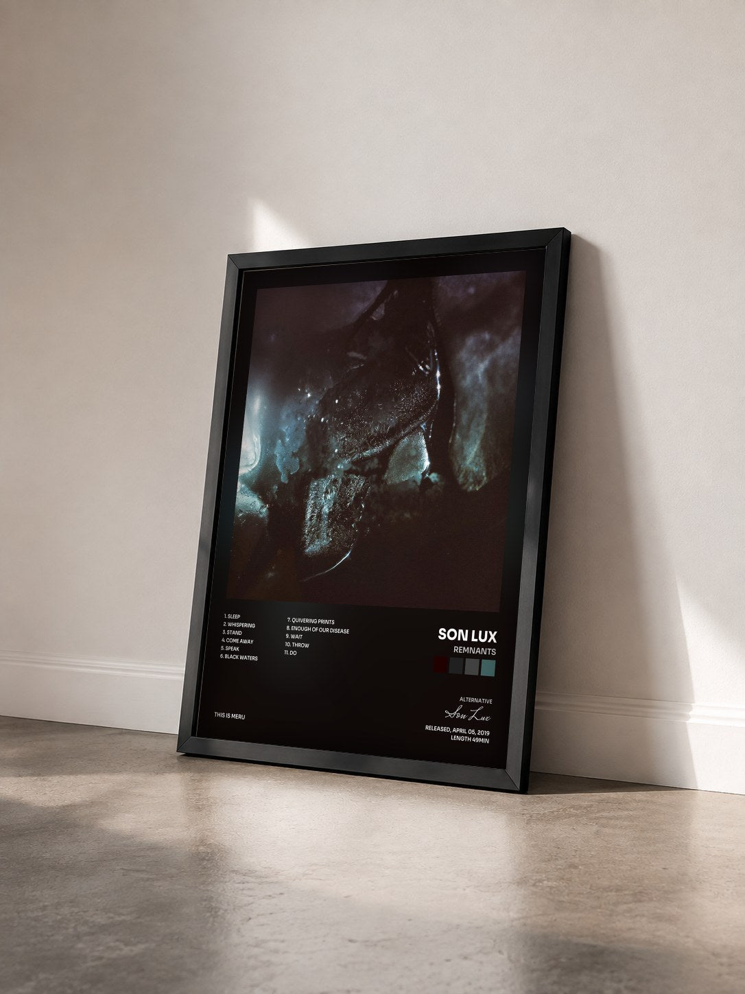 #noir Tableau de l'album Remnants de Son Lux vu de trois quarts, cadre noir