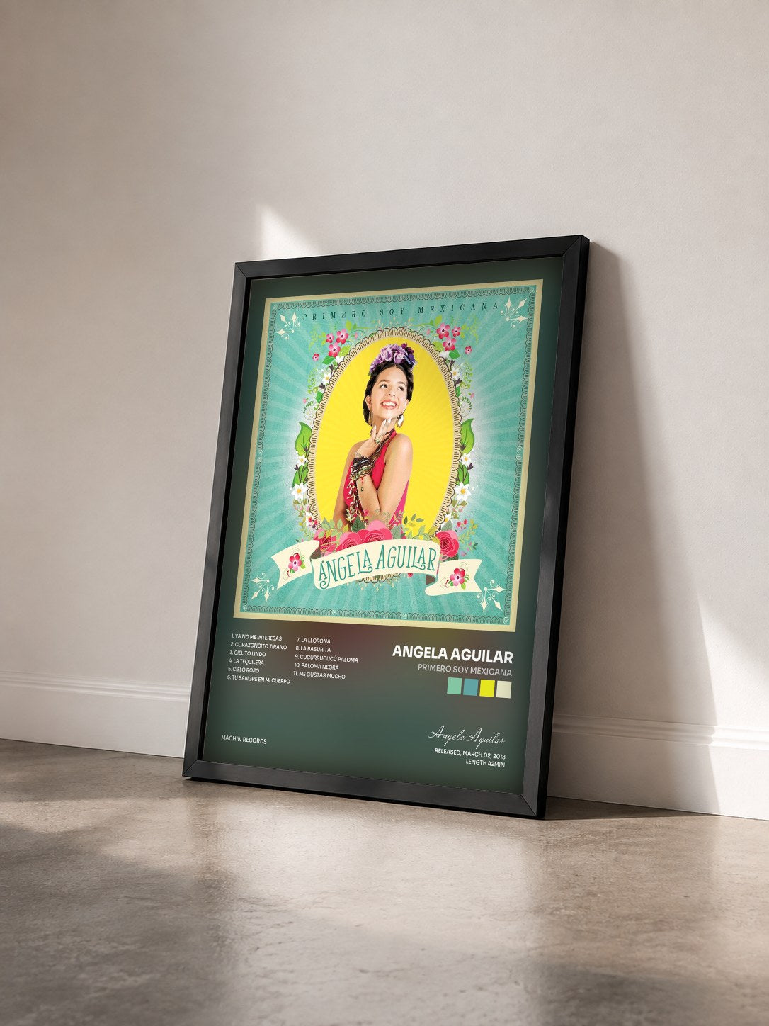 #noir Tableau de l'album PRIMERO SOY MEXICANA de Angela Aguilar vu de trois quarts, cadre noir