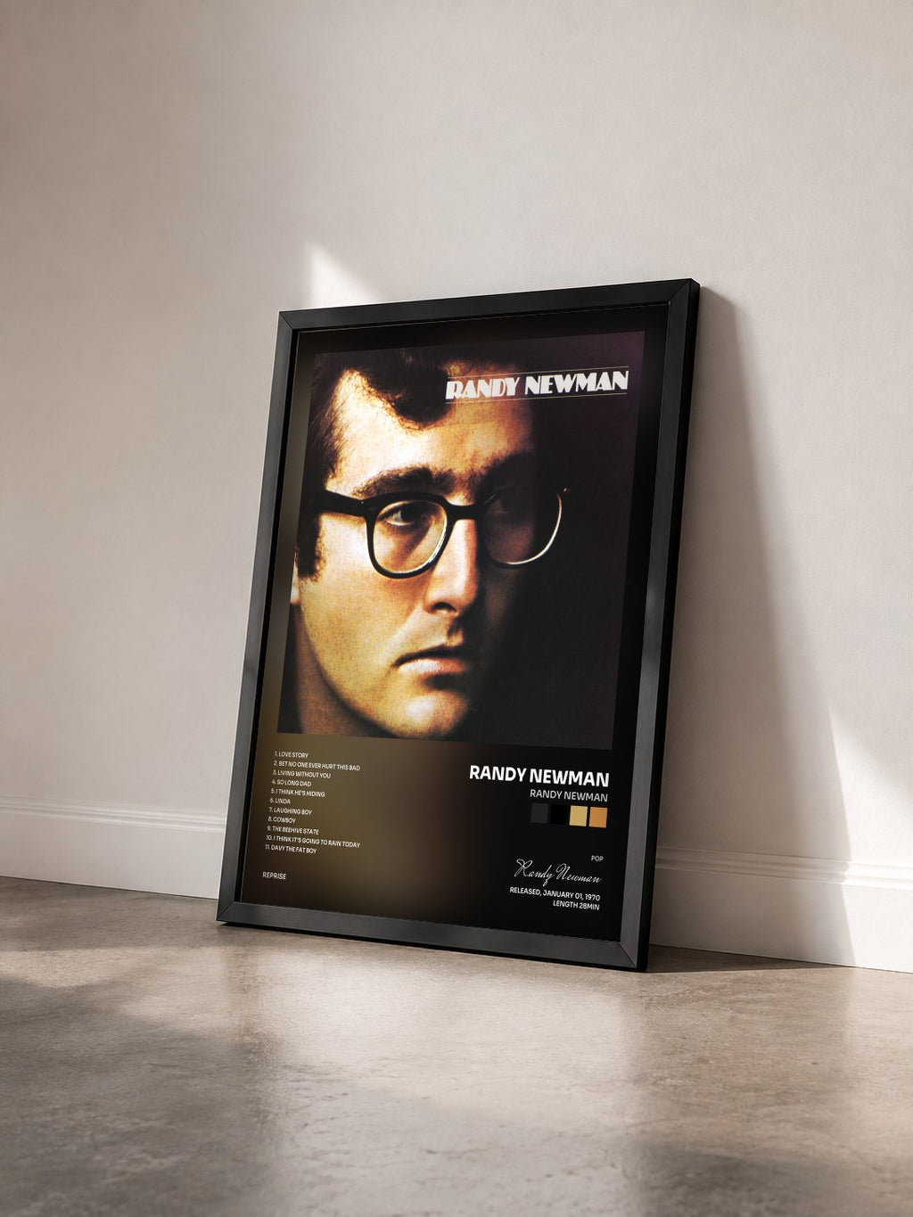 #noir Tableau de l'album Randy Newman de Randy Newman vu de trois quarts, cadre noir