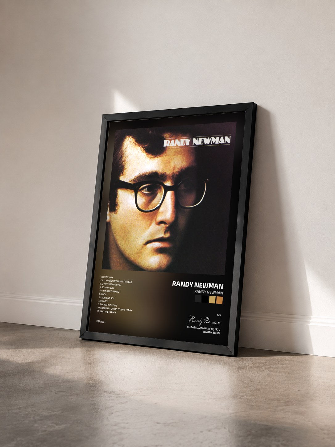 #noir Tableau de l'album Randy Newman de Randy Newman vu de trois quarts, cadre noir