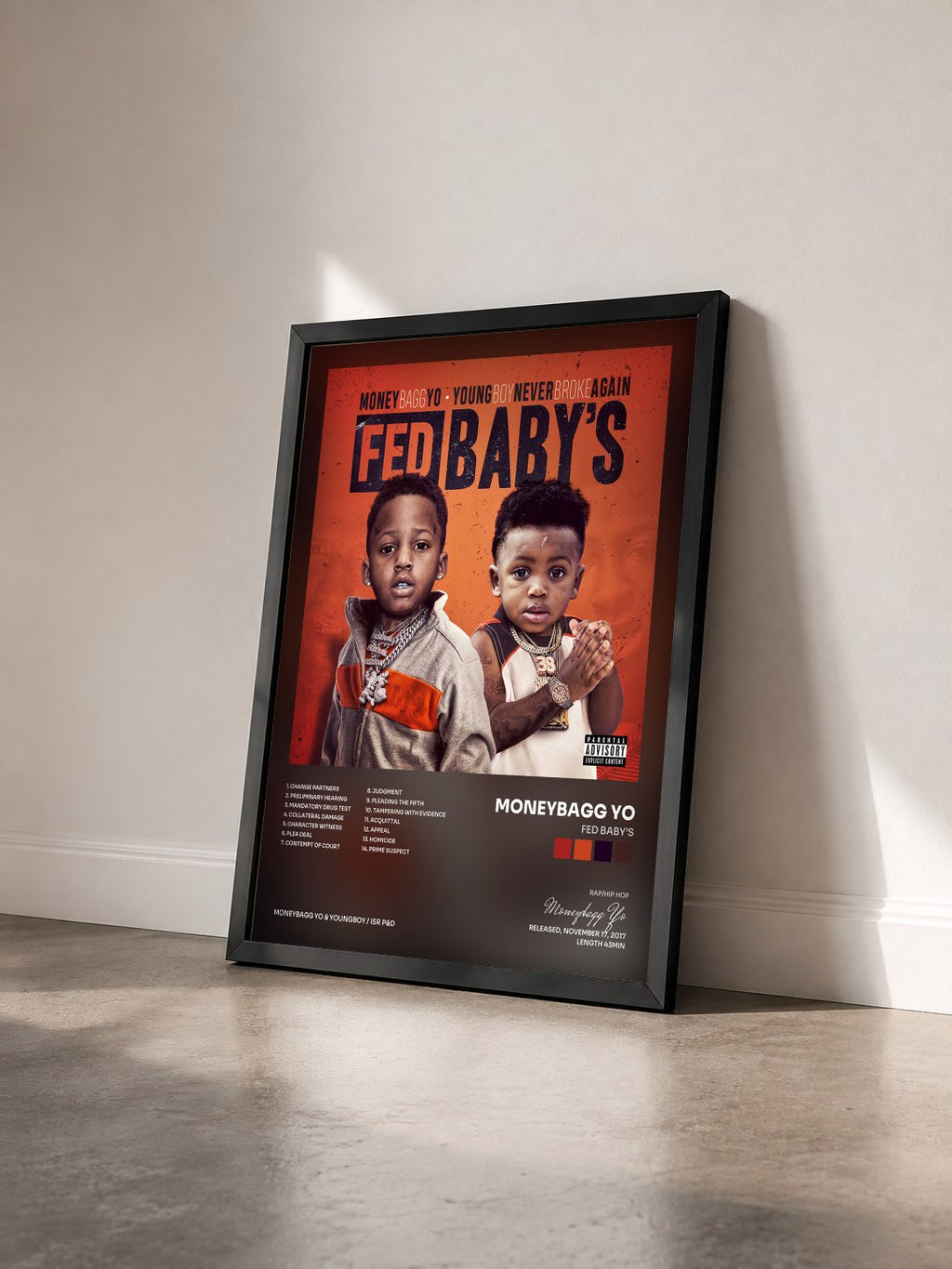 #noir Tableau de l'album Fed Baby’s de Moneybagg Yo vu de trois quarts, cadre noir