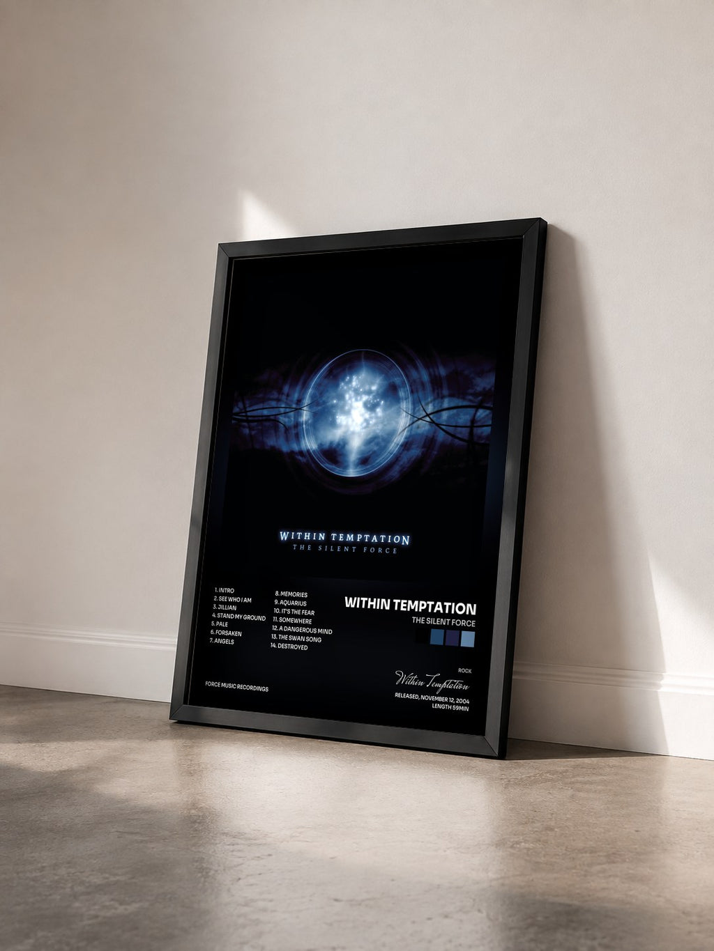 #noir Tableau de l'album The Silent Force de Within Temptation vu de trois quarts, cadre noir