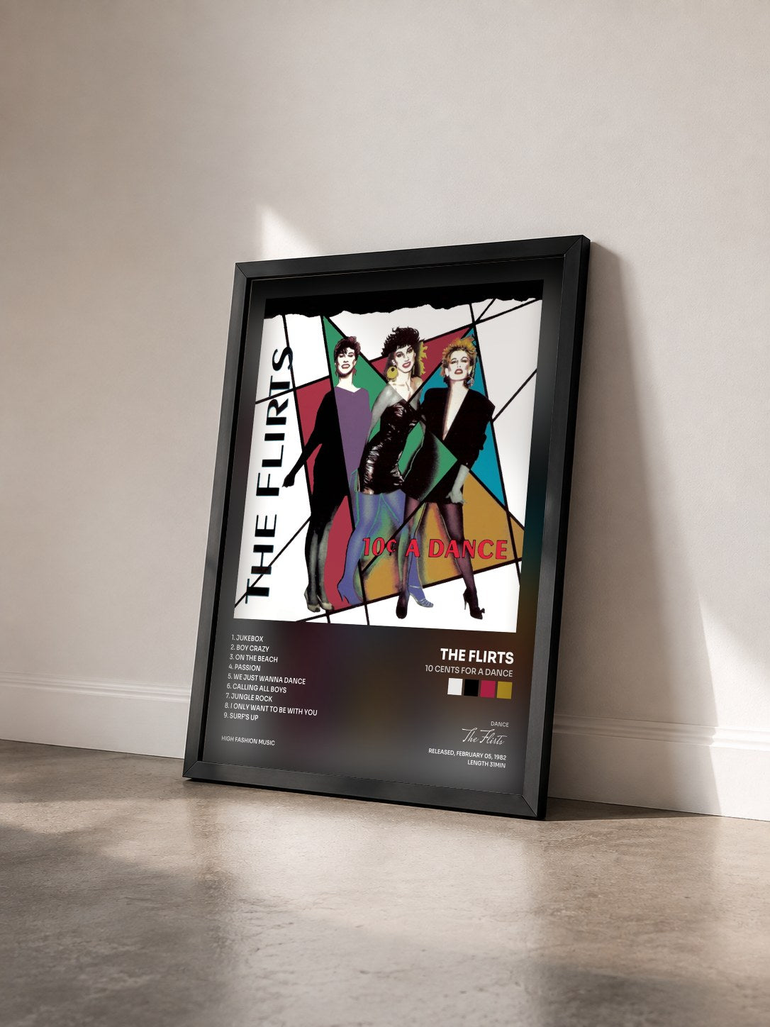 #noir Tableau de l'album 10 Cents For A Dance de The Flirts vu de trois quarts, cadre noir