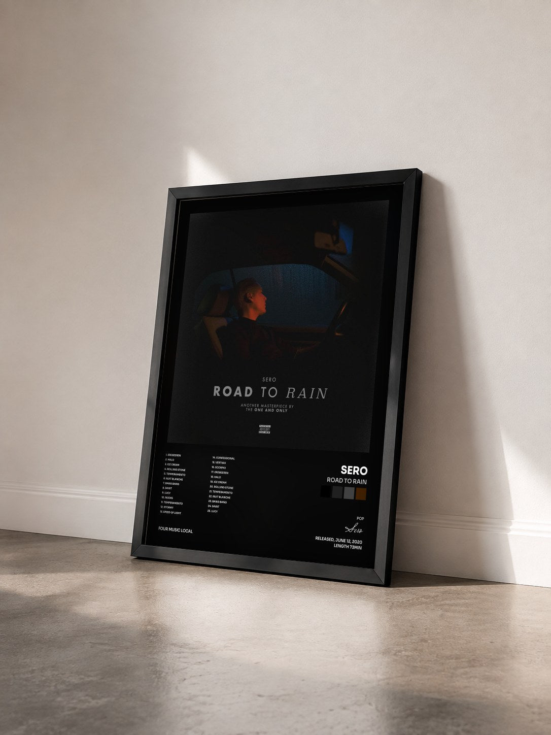 #noir Tableau de l'album road to rain de Sero vu de trois quarts, cadre noir