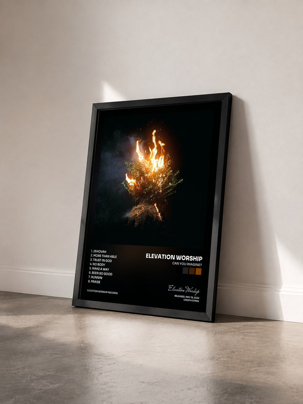 #noir Tableau de l'album CAN YOU IMAGINE? de Elevation Worship vu de trois quarts, cadre noir