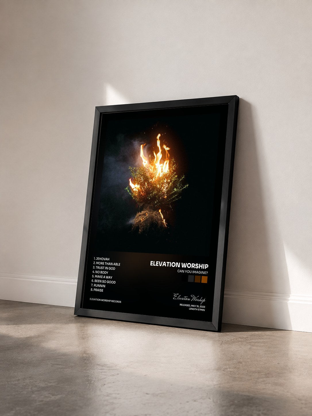 #noir Tableau de l'album CAN YOU IMAGINE? de Elevation Worship vu de trois quarts, cadre noir