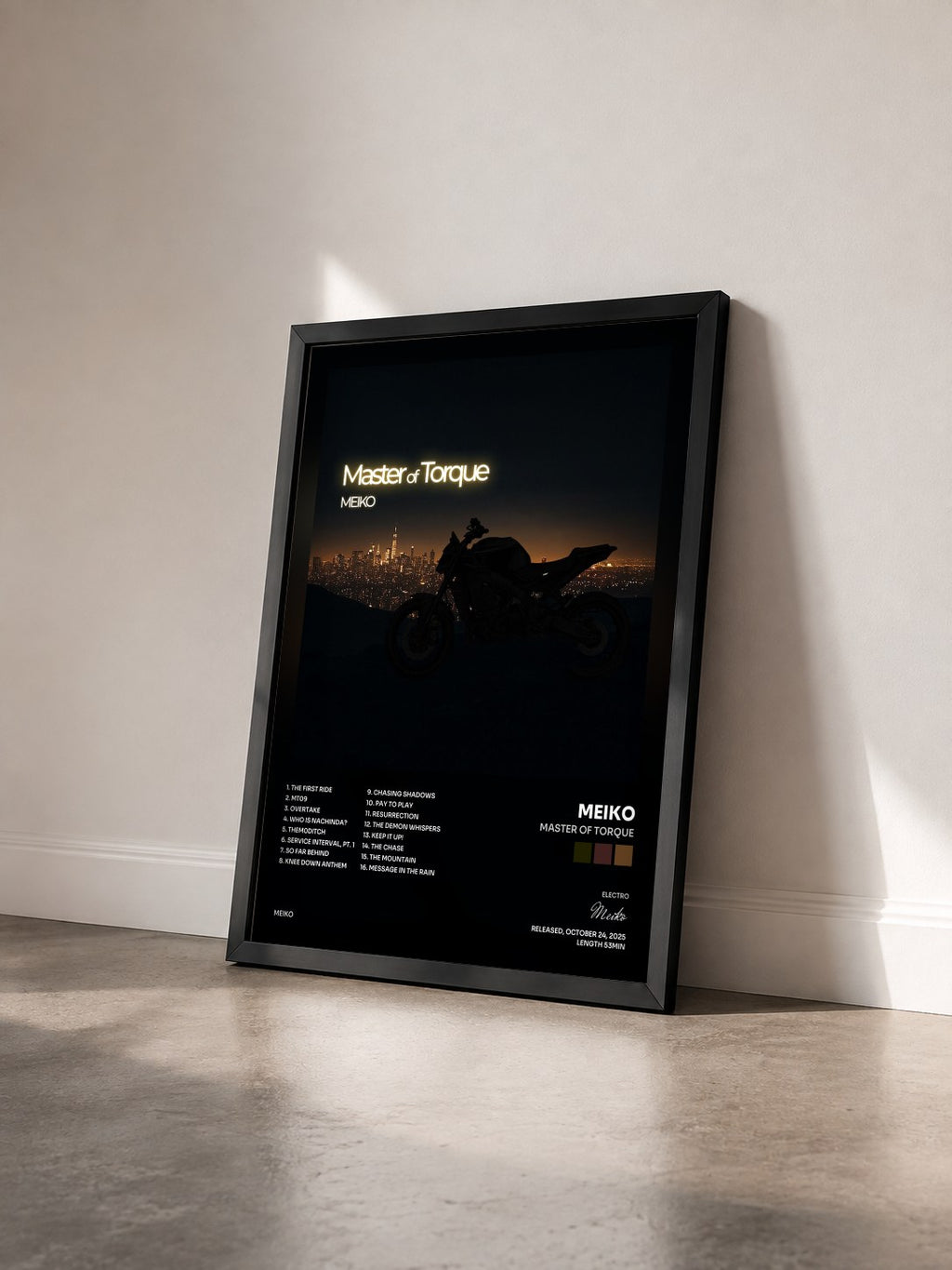 #noir Tableau de l'album Master of Torque de Meiko vu de trois quarts, cadre noir