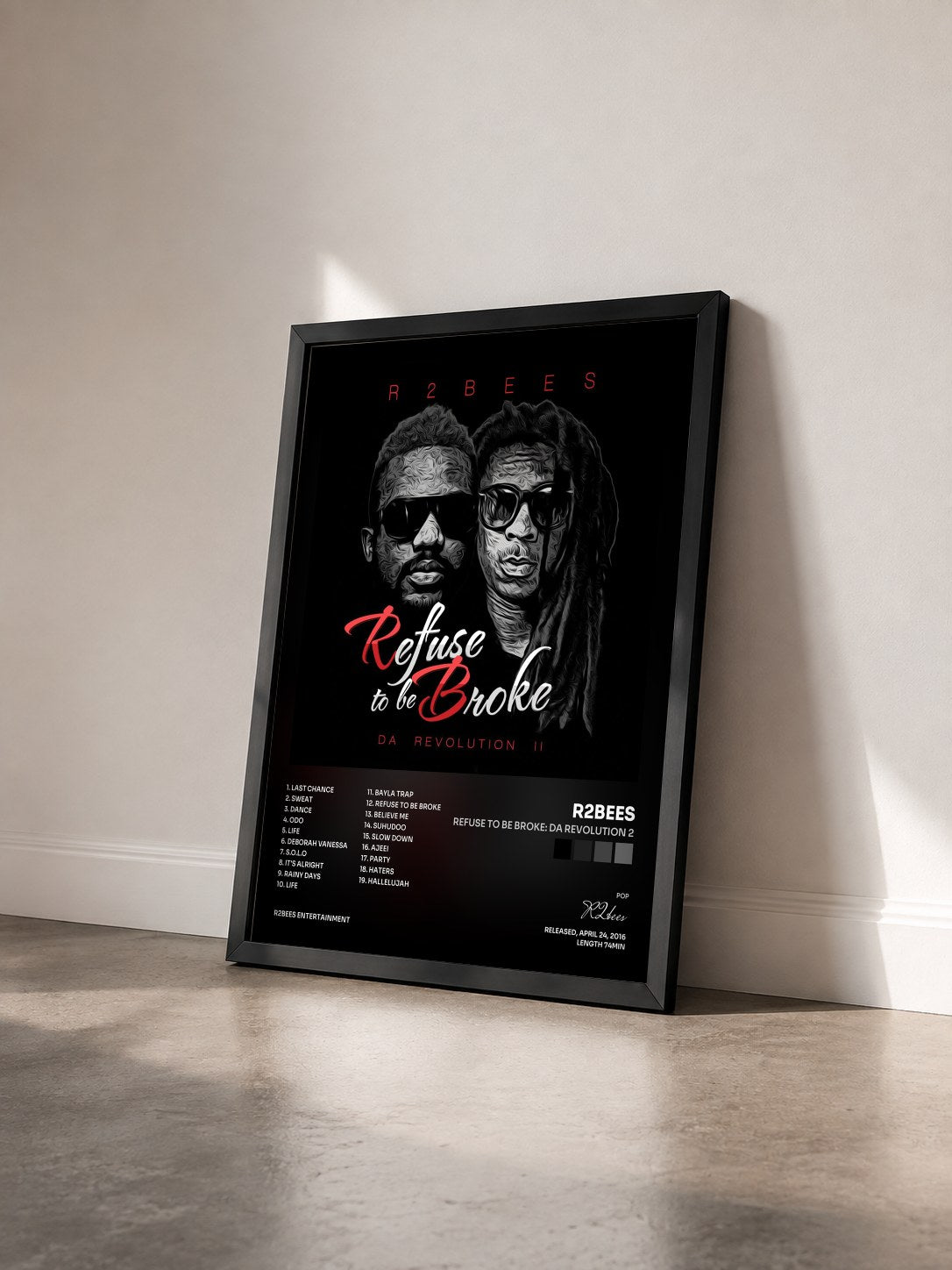 #noir Tableau de l'album Refuse to Be Broke: Da Revolution 2 de R2bees vu de trois quarts, cadre noir