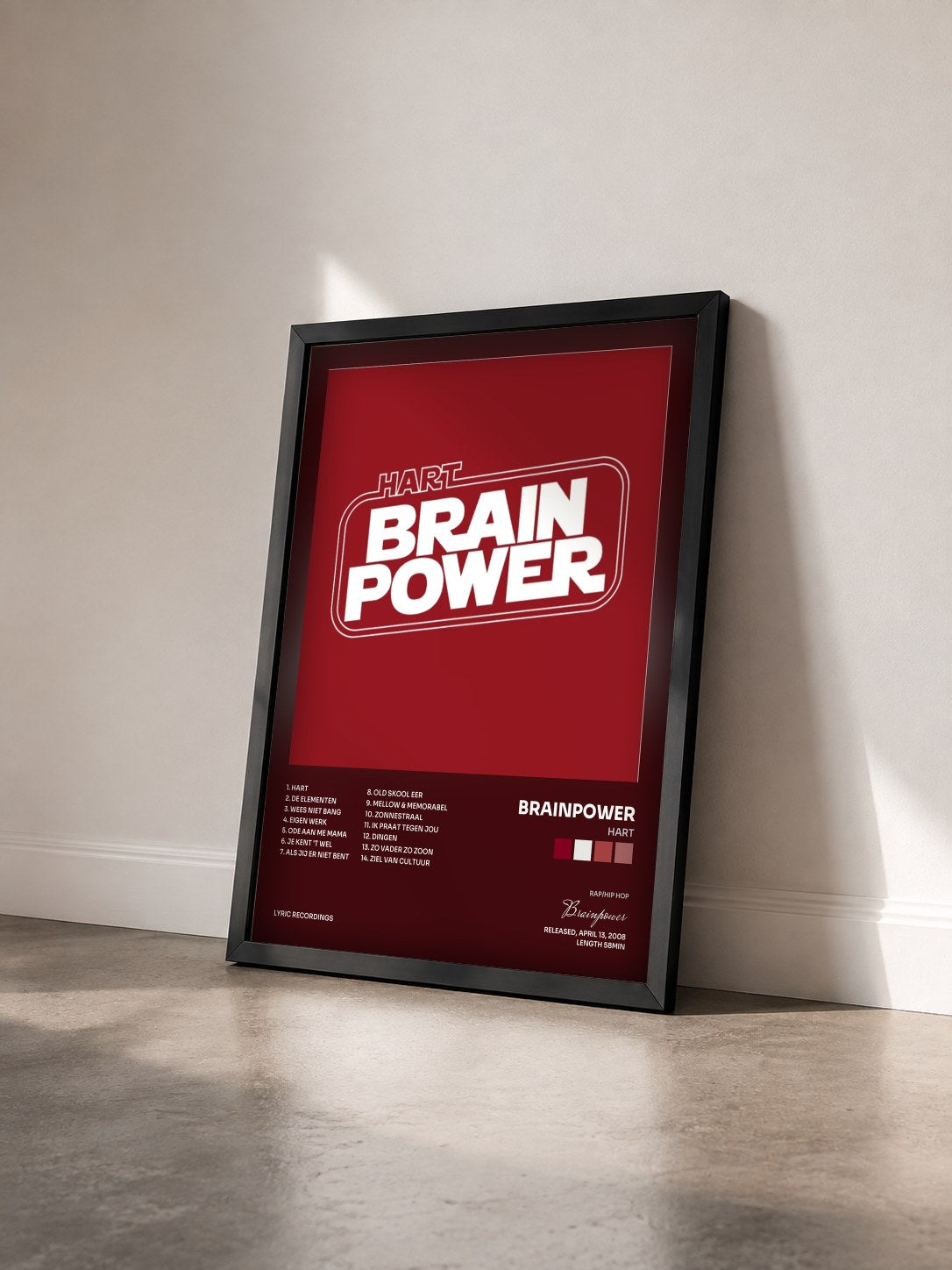 #noir Tableau de l'album Hart de Brainpower vu de trois quarts, cadre noir