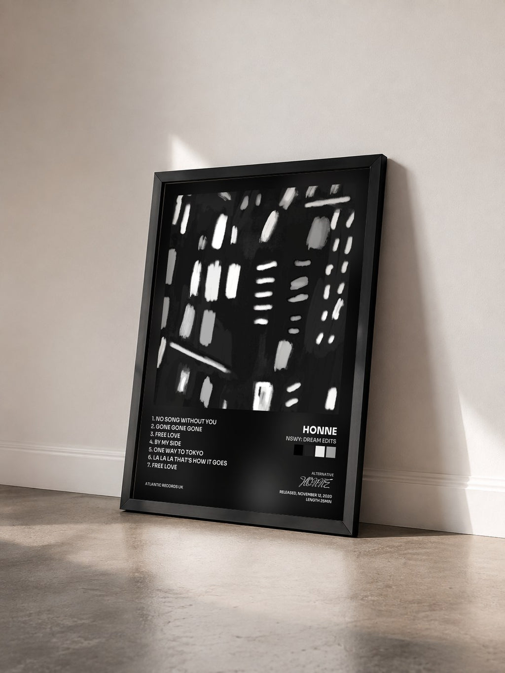#noir Tableau de l'album nswy: dream edits de HONNE vu de trois quarts, cadre noir