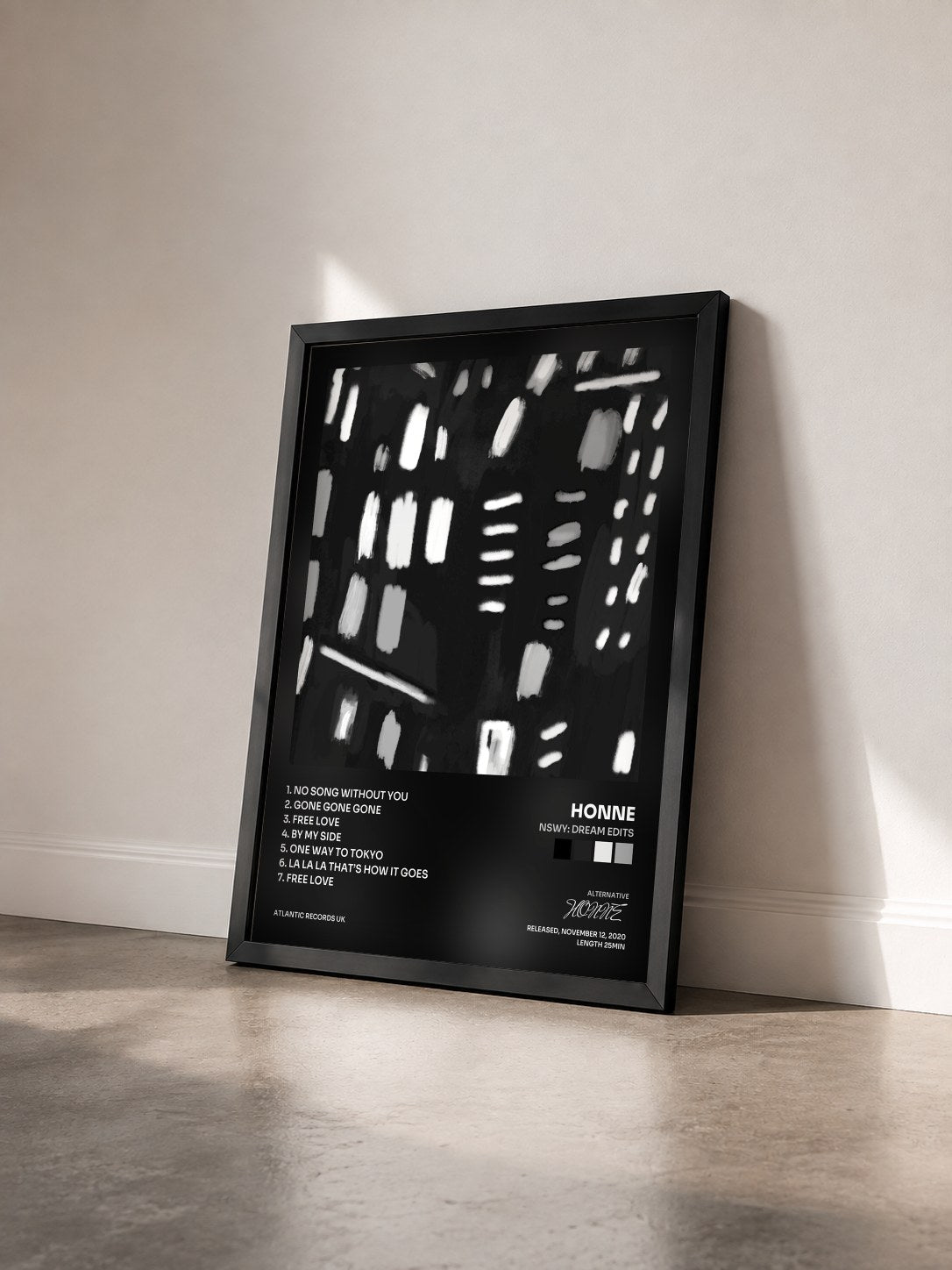 #noir Tableau de l'album nswy: dream edits de HONNE vu de trois quarts, cadre noir