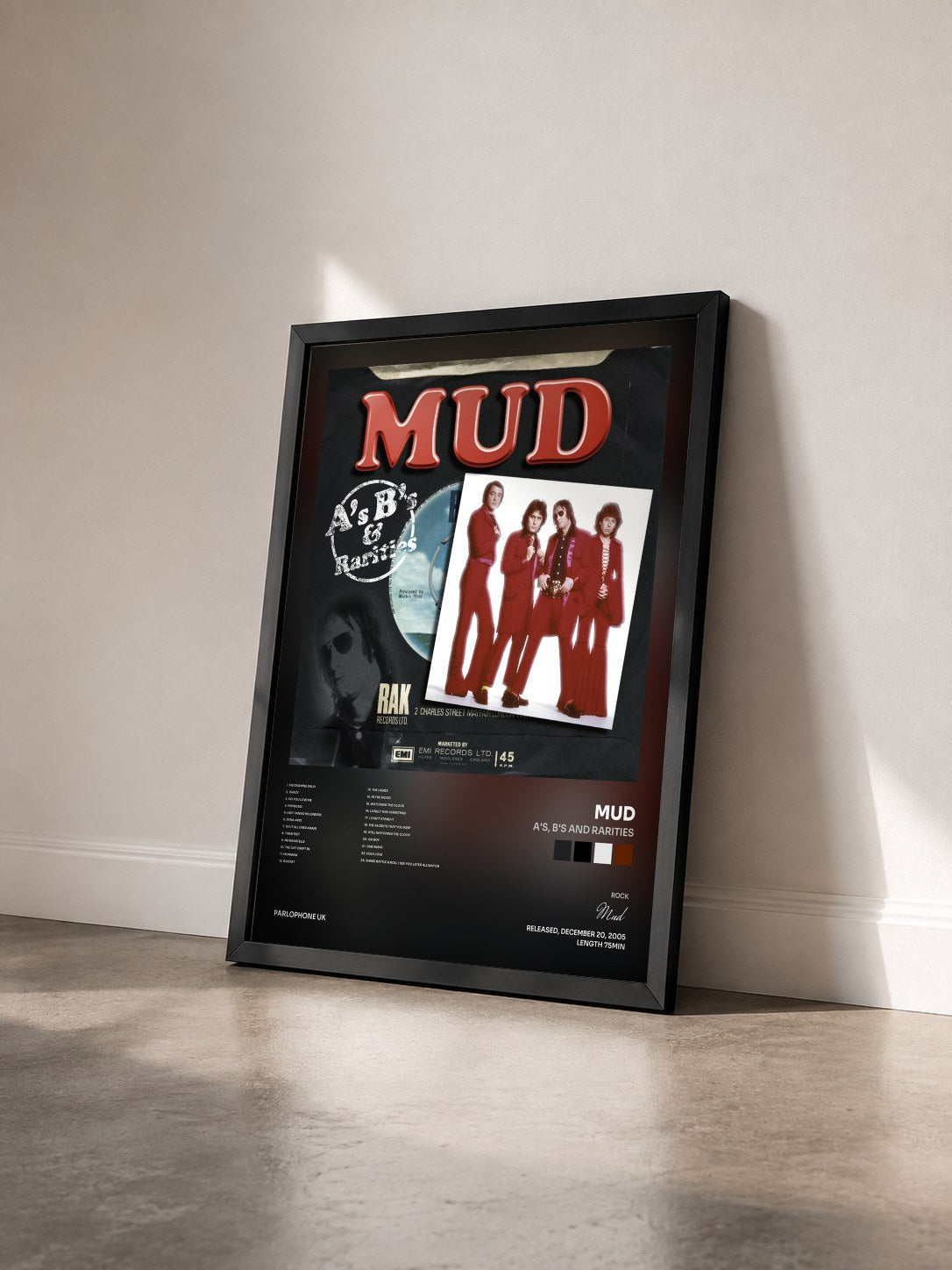 #noir Tableau de l'album A's, B's And Rarities de Mud vu de trois quarts, cadre noir