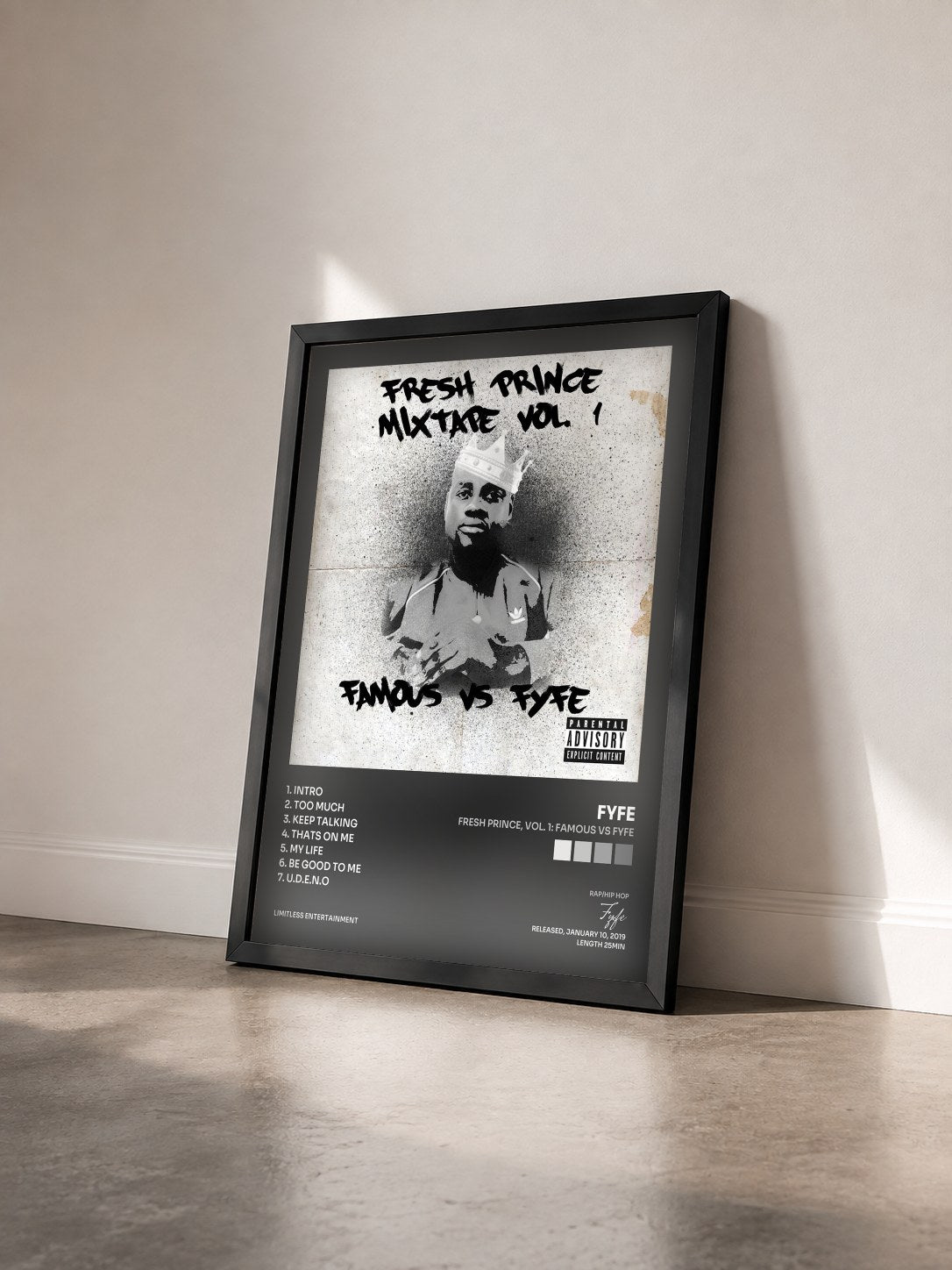 #noir Tableau de l'album Fresh Prince, Vol. 1: Famous vs Fyfe de Fyfe vu de trois quarts, cadre noir