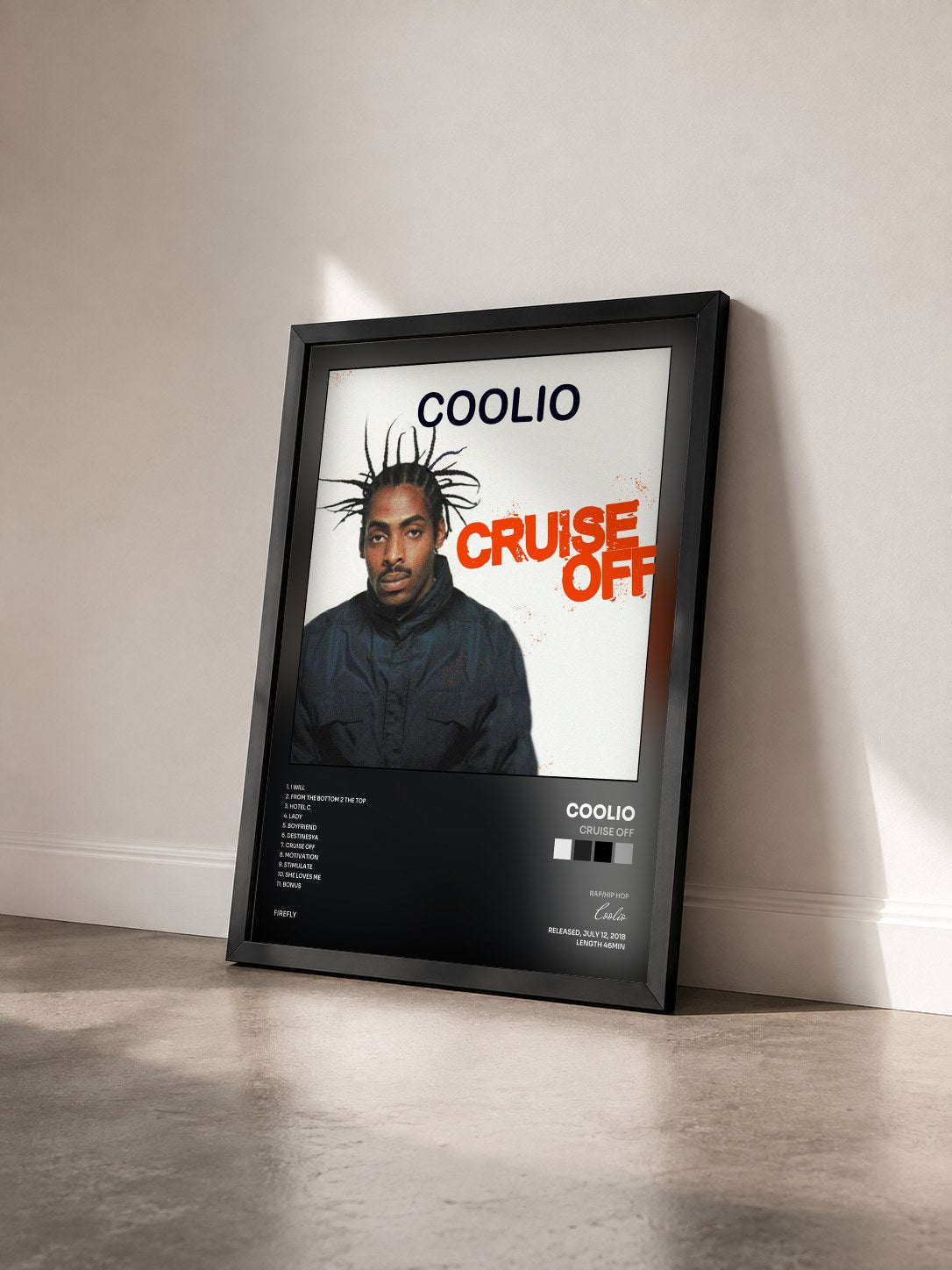 #noir Tableau de l'album Cruise Off de Coolio vu de trois quarts, cadre noir