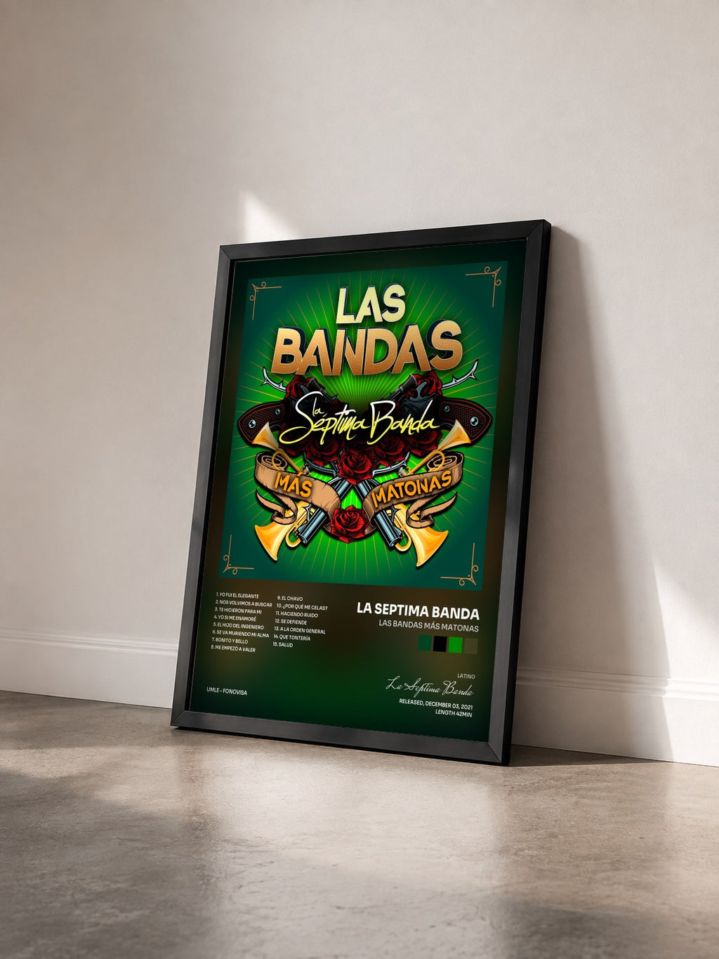 #noir Tableau de l'album Las Bandas Más Matonas de La Septima Banda vu de trois quarts, cadre noir