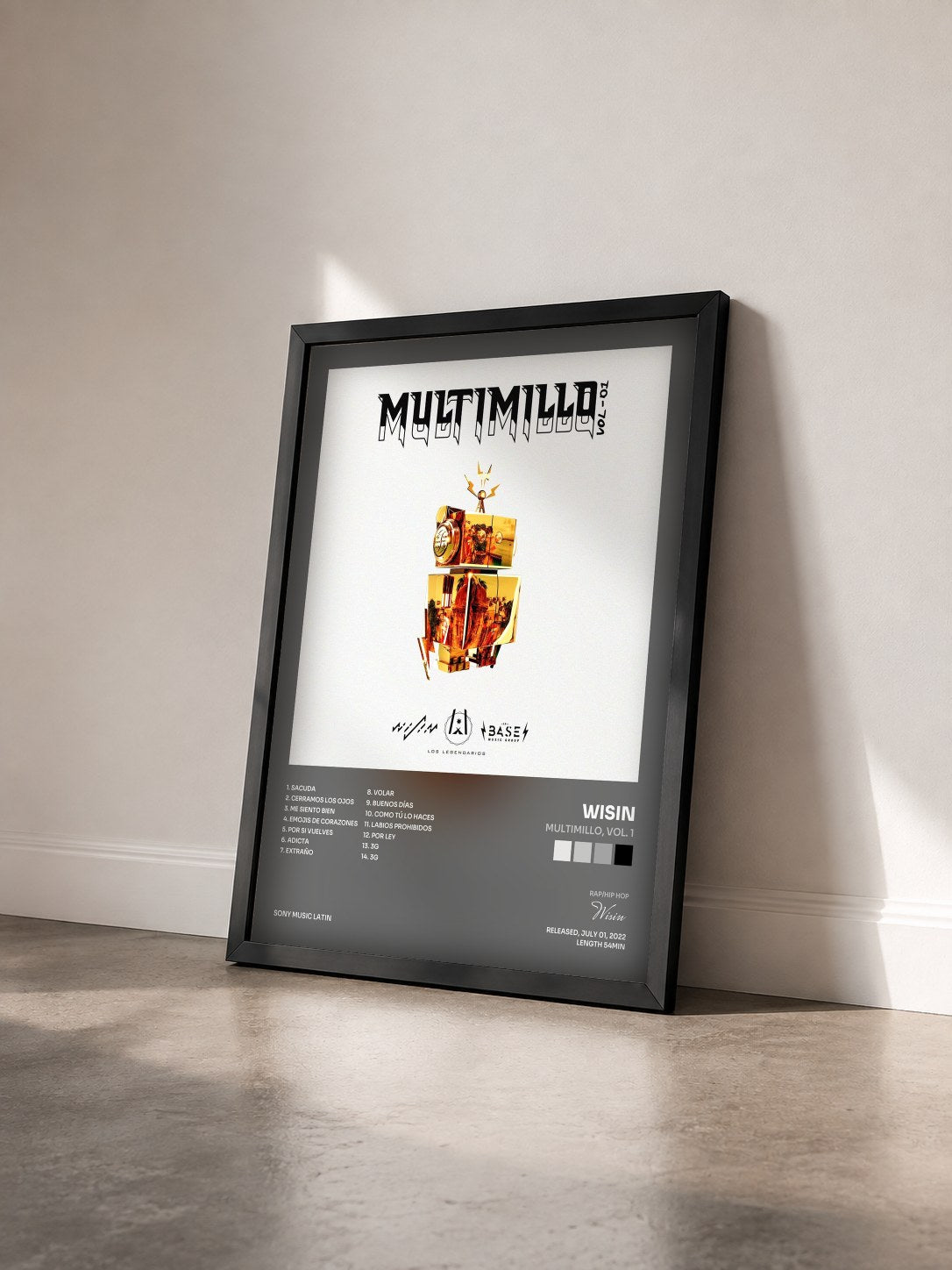 #noir Tableau de l'album Multimillo, Vol. 1 de Wisin vu de trois quarts, cadre noir