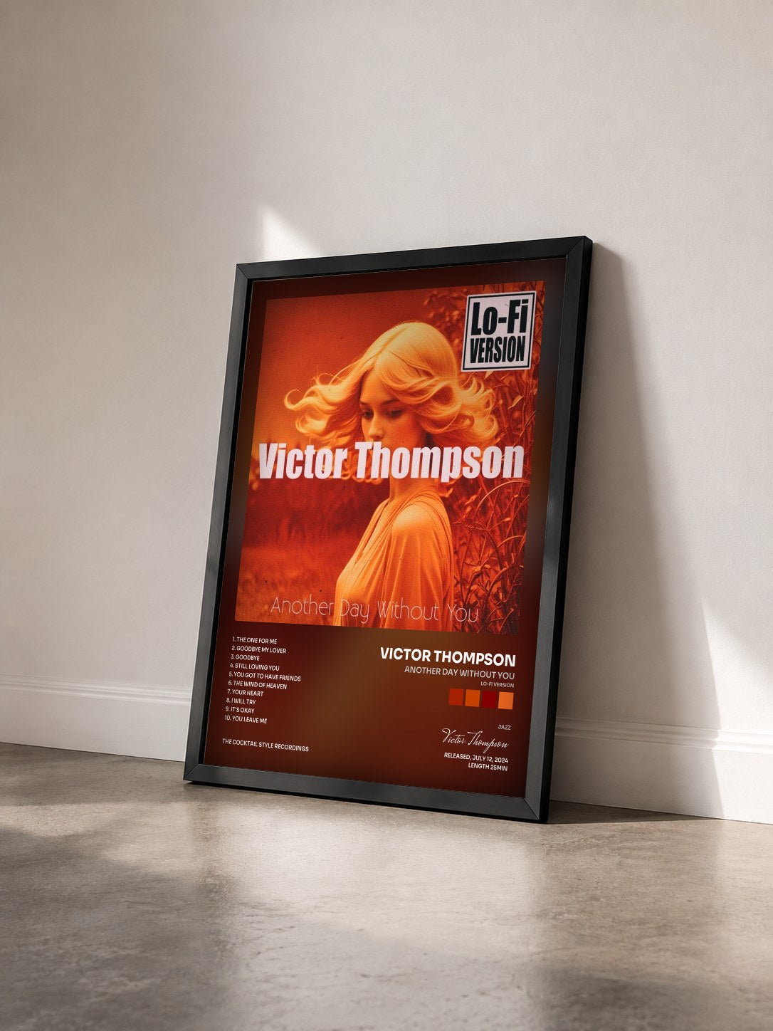 #noir Tableau de l'album Another Day Without You (Lo-Fi Version) de Victor Thompson vu de trois quarts, cadre noir