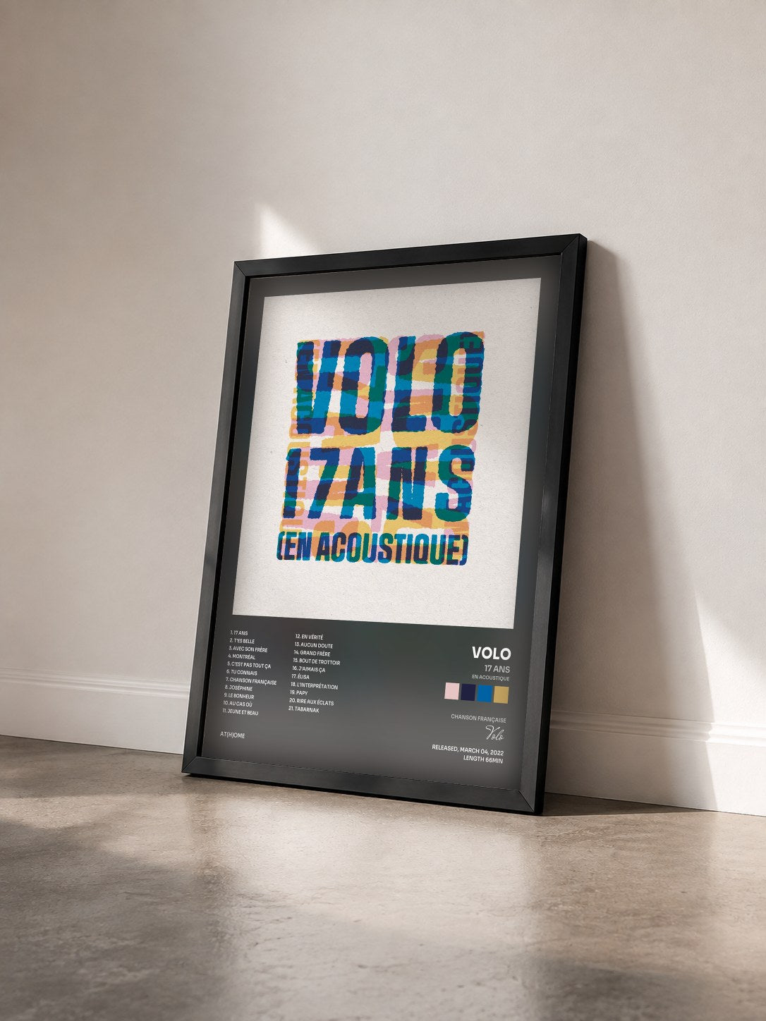 #noir Tableau de l'album 17 ans (en acoustique) de Volo vu de trois quarts, cadre noir