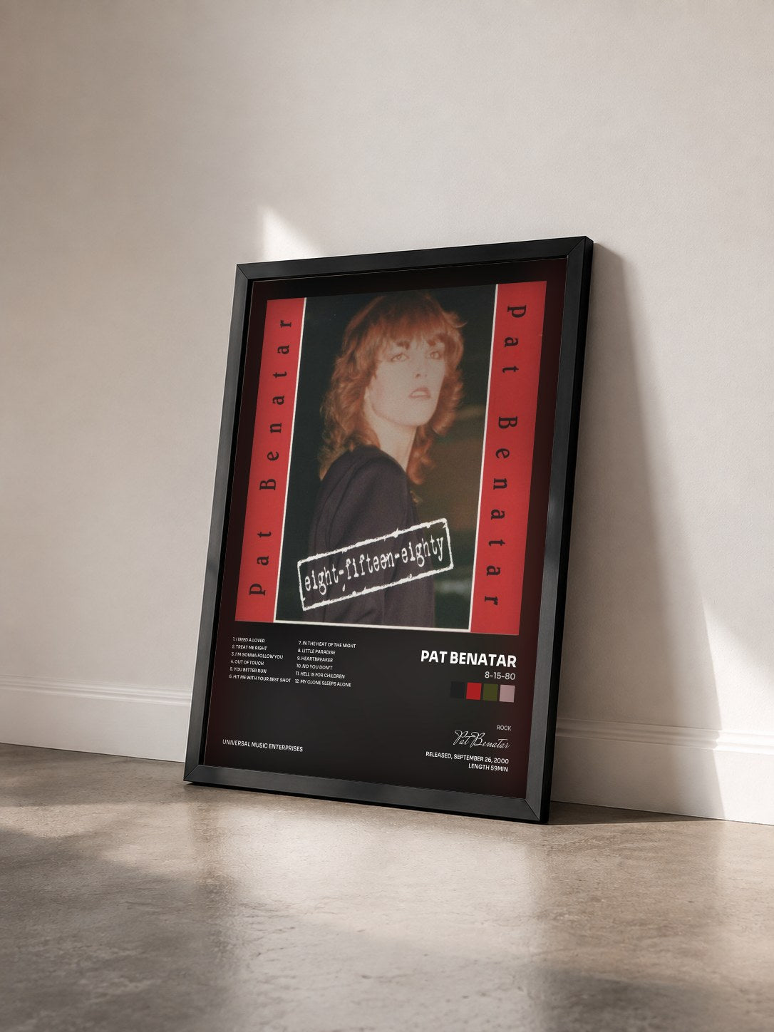 #noir Tableau de l'album 8-15-80 de Pat Benatar vu de trois quarts, cadre noir