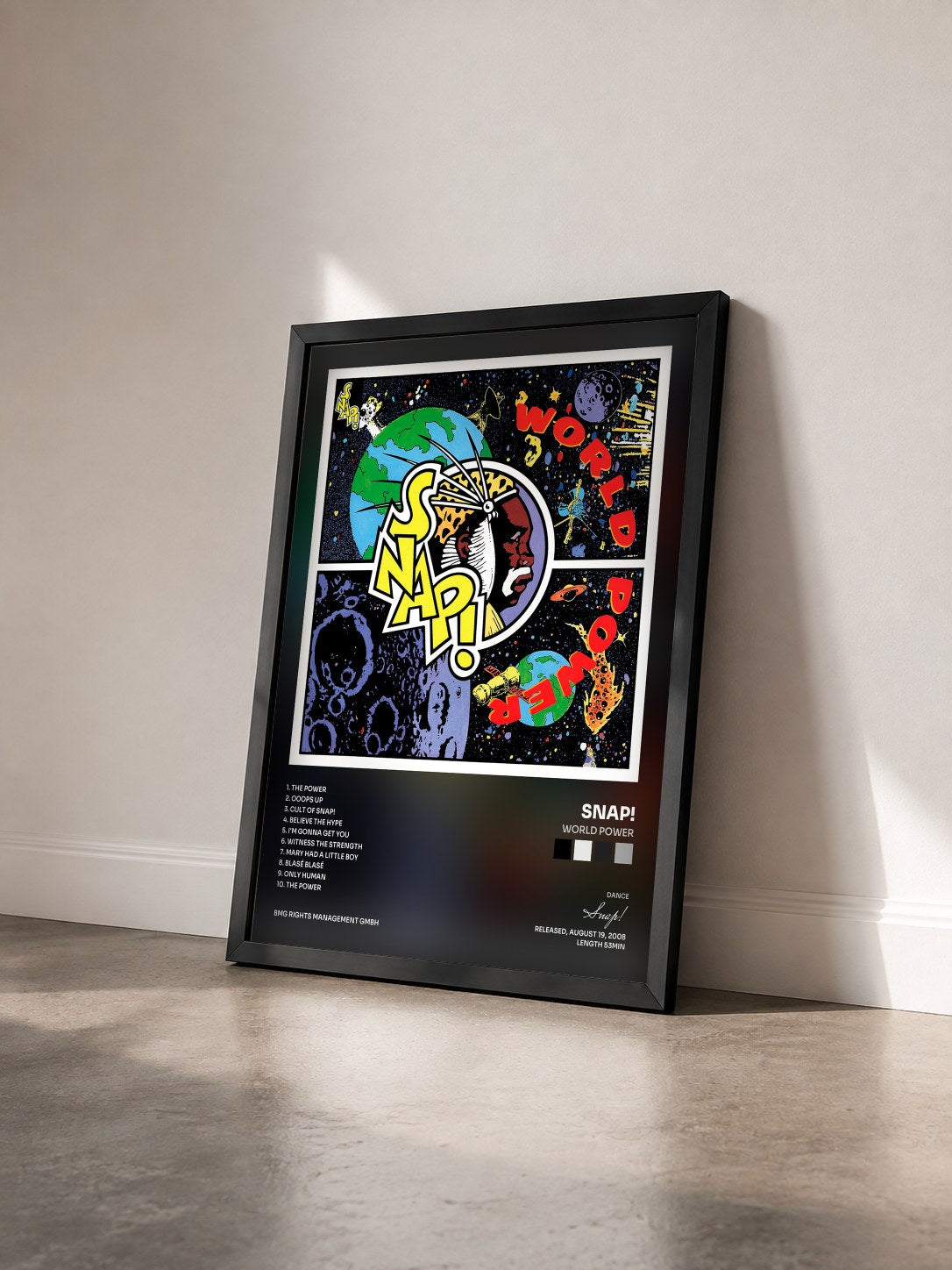 #noir Tableau de l'album World Power de Snap! vu de trois quarts, cadre noir