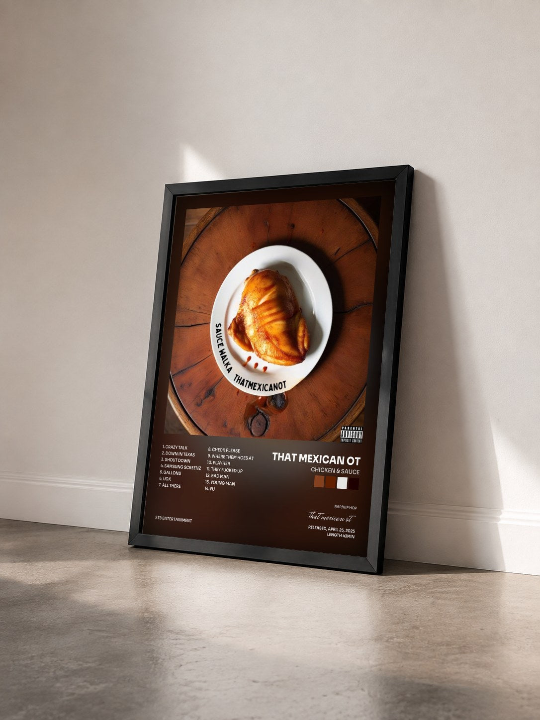 #noir Tableau de l'album Chicken & Sauce de that mexican ot vu de trois quarts, cadre noir