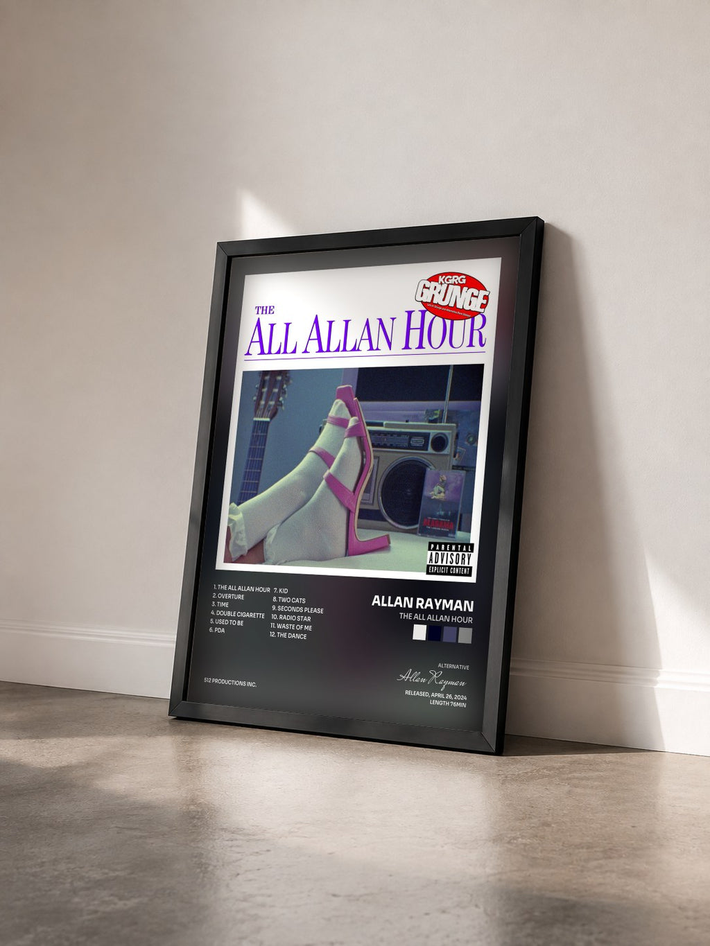 #noir Tableau de l'album The All Allan Hour de Allan Rayman vu de trois quarts, cadre noir