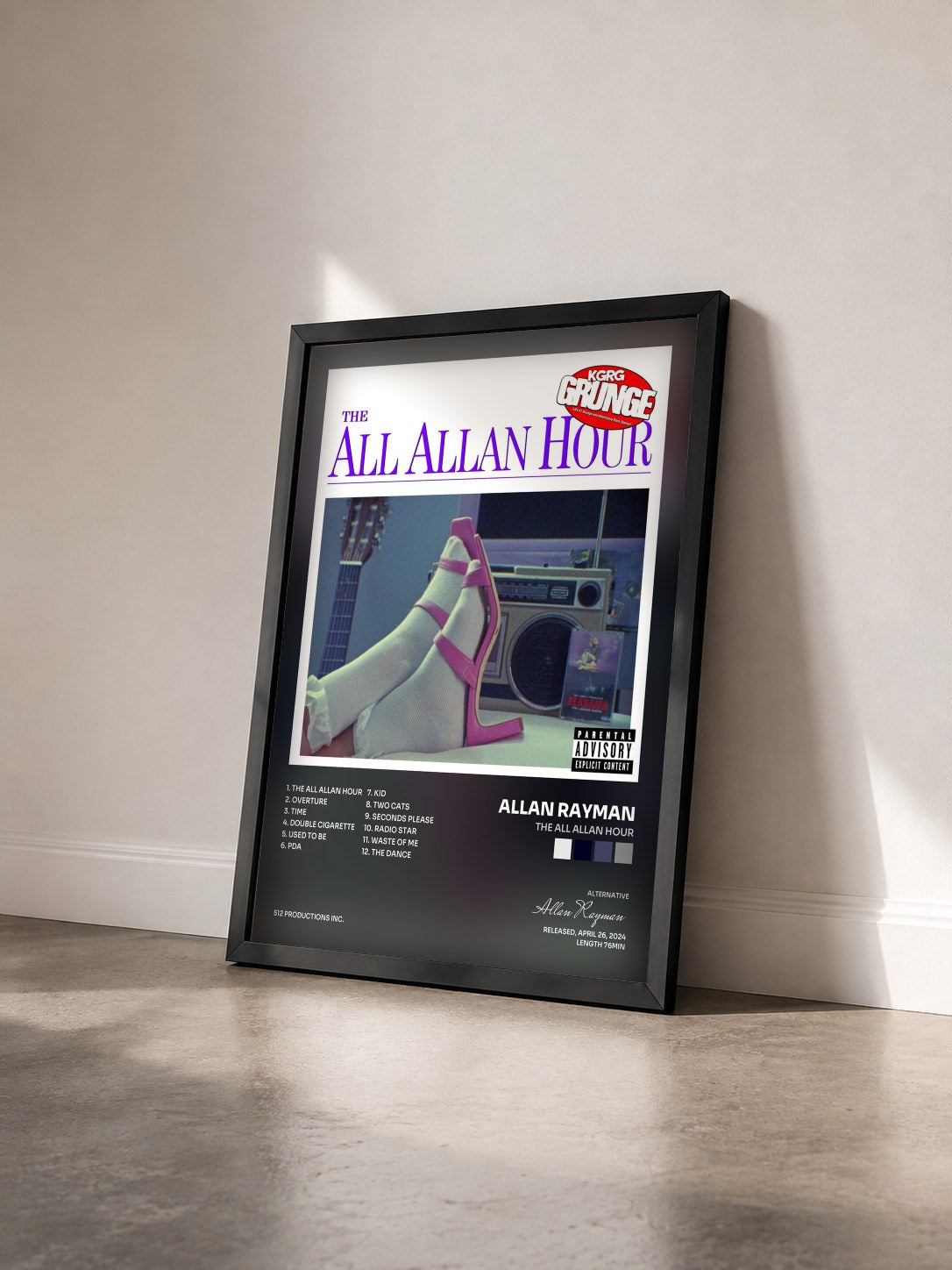 #noir Tableau de l'album The All Allan Hour de Allan Rayman vu de trois quarts, cadre noir