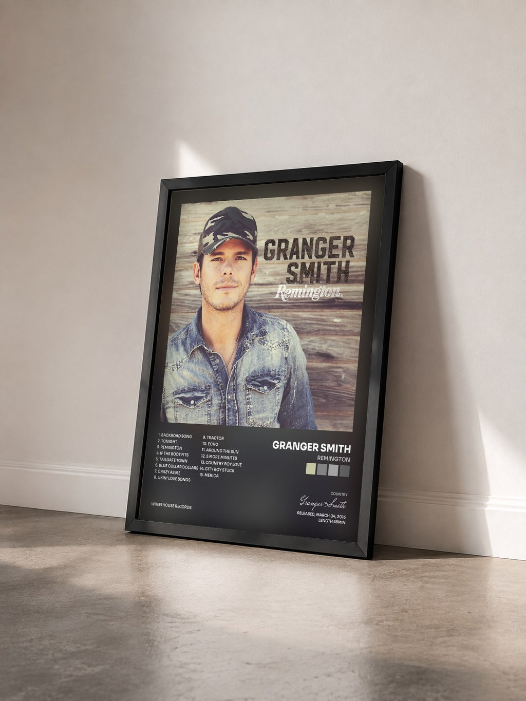 #noir Tableau de l'album Remington de Granger Smith vu de trois quarts, cadre noir