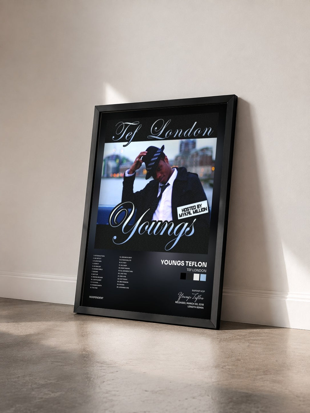#noir Tableau de l'album TEF LONDON de Youngs Teflon vu de trois quarts, cadre noir