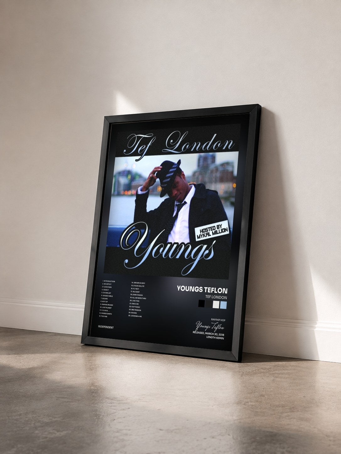 #noir Tableau de l'album TEF LONDON de Youngs Teflon vu de trois quarts, cadre noir