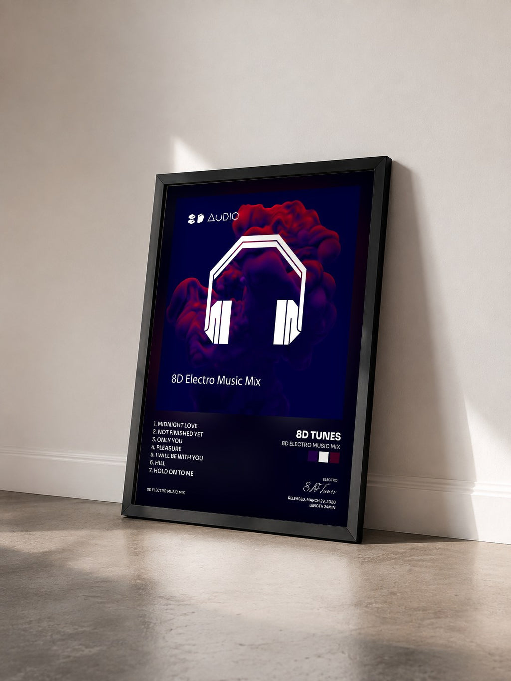 #noir Tableau de l'album 8D Electro Music Mix de 8D Tunes vu de trois quarts, cadre noir