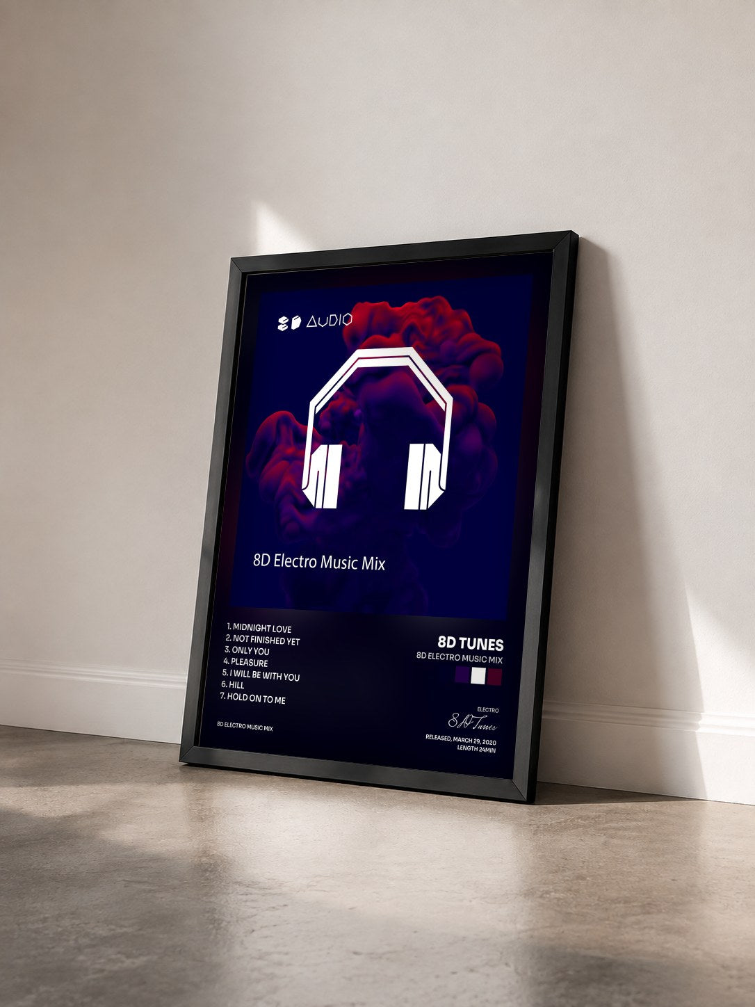 #noir Tableau de l'album 8D Electro Music Mix de 8D Tunes vu de trois quarts, cadre noir