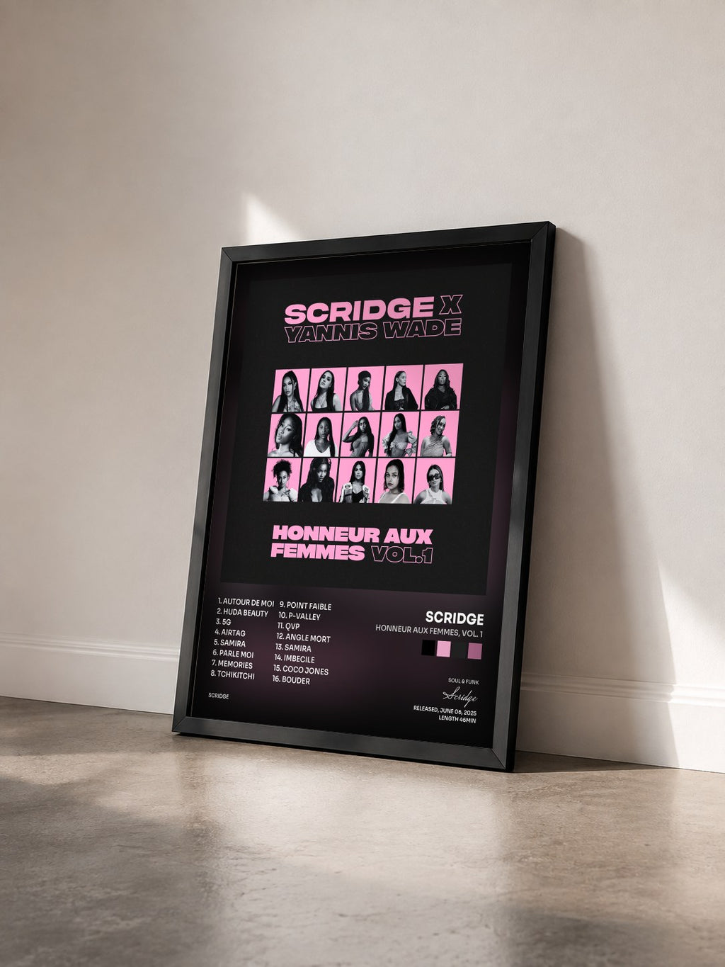 #noir Tableau de l'album HONNEUR AUX FEMMES, VOL. 1 de Scridge vu de trois quarts, cadre noir