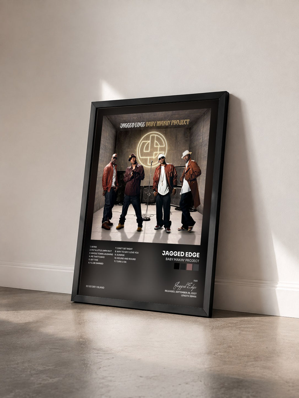 #noir Tableau de l'album Baby Makin' Project de Jagged Edge vu de trois quarts, cadre noir