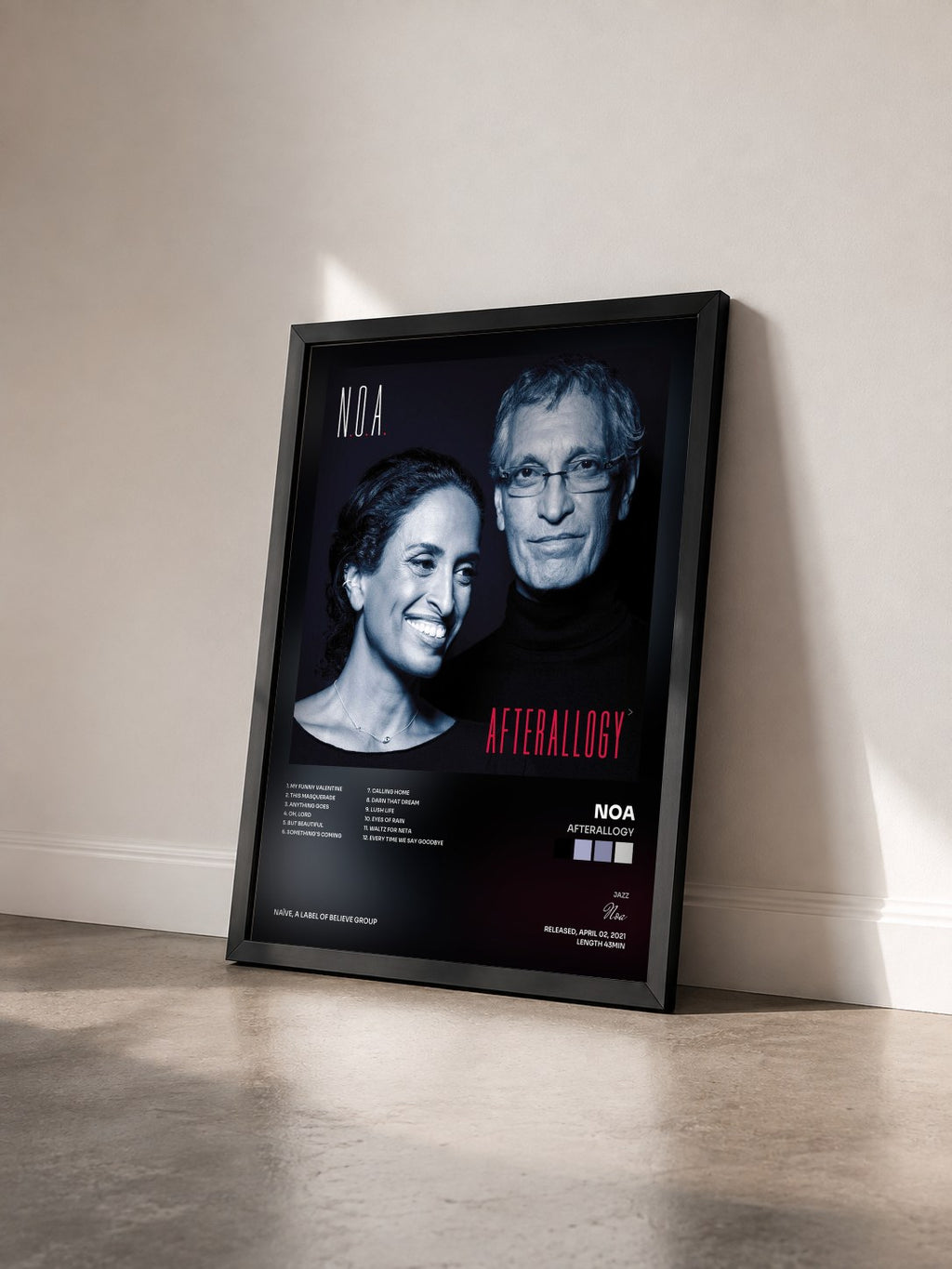 #noir Tableau de l'album Afterallogy de Noa vu de trois quarts, cadre noir