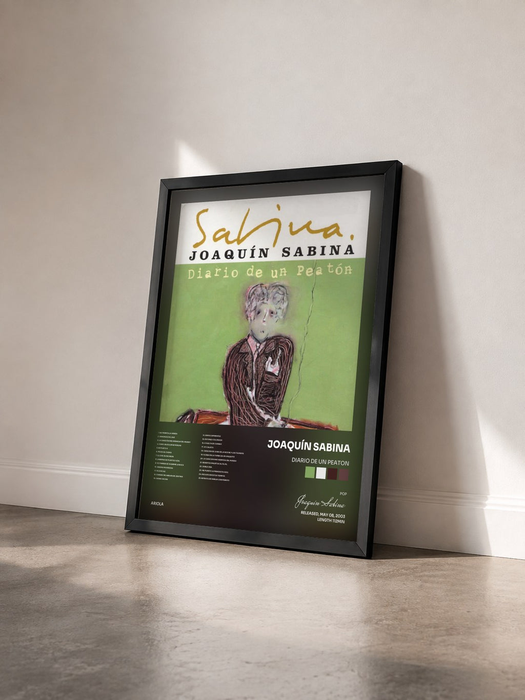 #noir Tableau de l'album Diario De Un Peaton de Joaquín Sabina vu de trois quarts, cadre noir
