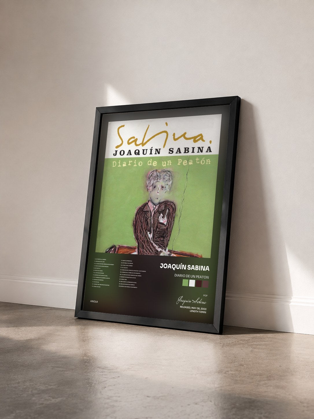 #noir Tableau de l'album Diario De Un Peaton de Joaquín Sabina vu de trois quarts, cadre noir