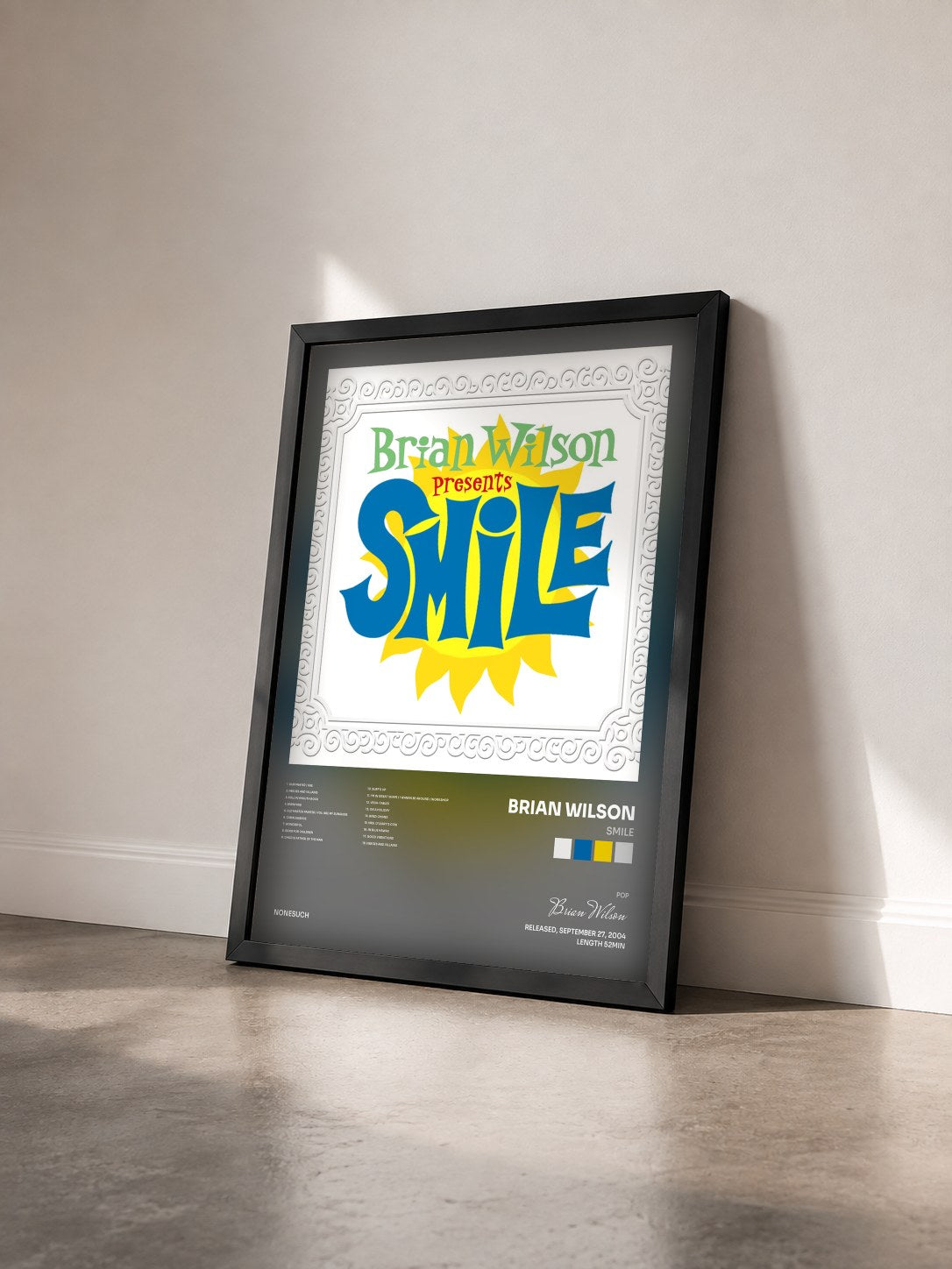 #noir Tableau de l'album Smile de Brian Wilson vu de trois quarts, cadre noir