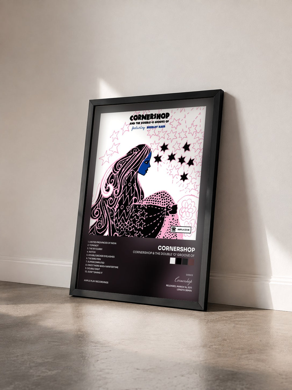 #noir Tableau de l'album Cornershop & The Double 'O' Groove Of de Cornershop vu de trois quarts, cadre noir